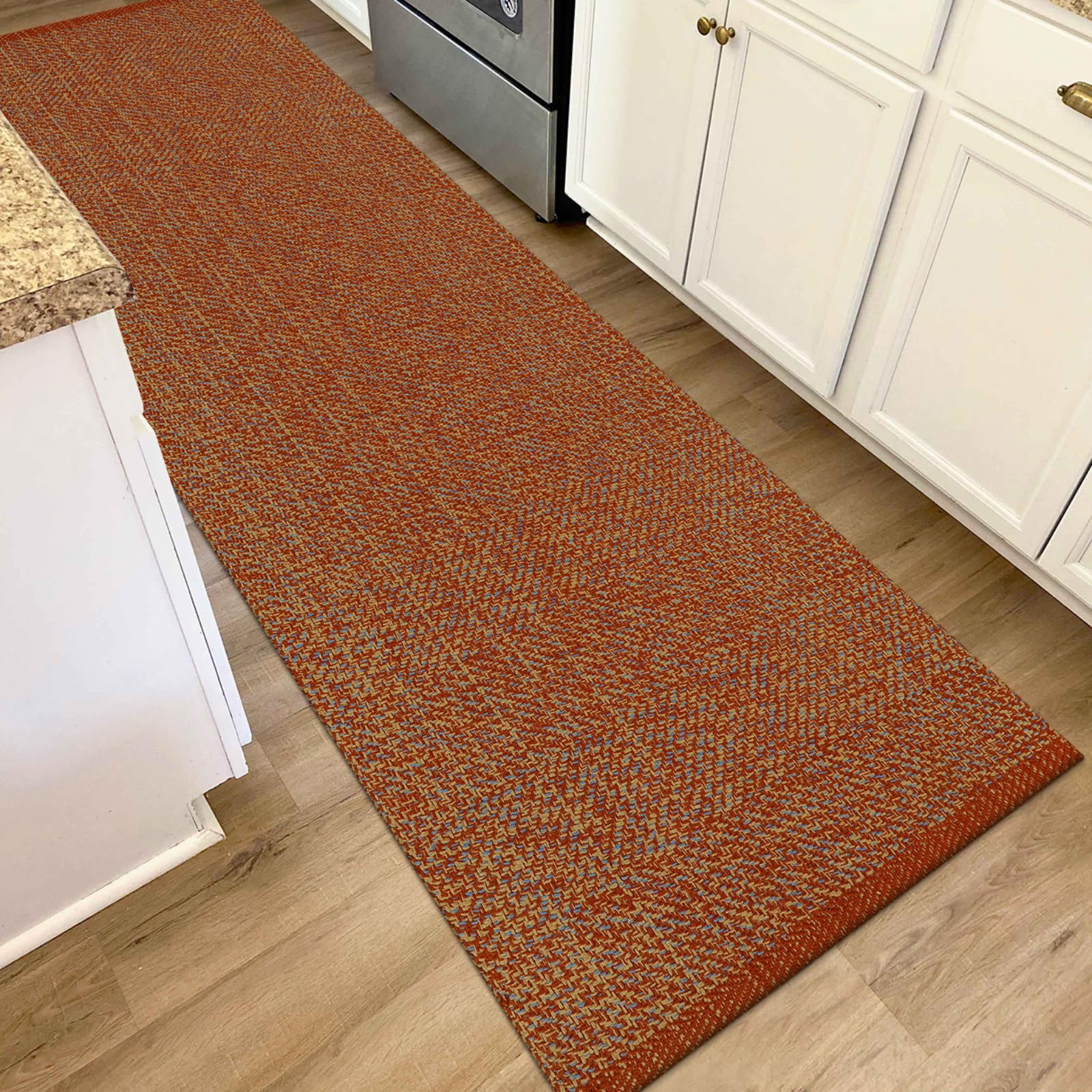 LEEVAN Hallway Runner Rug 2.6' x 8', Terra Braided Kitchen Runner Rug, Washable Woven Reverisible Bathroom Runner, Farmhouse Entryway Rug, Low-Profile Floor Carpet for Doorway/Laundry Room/Bedroom