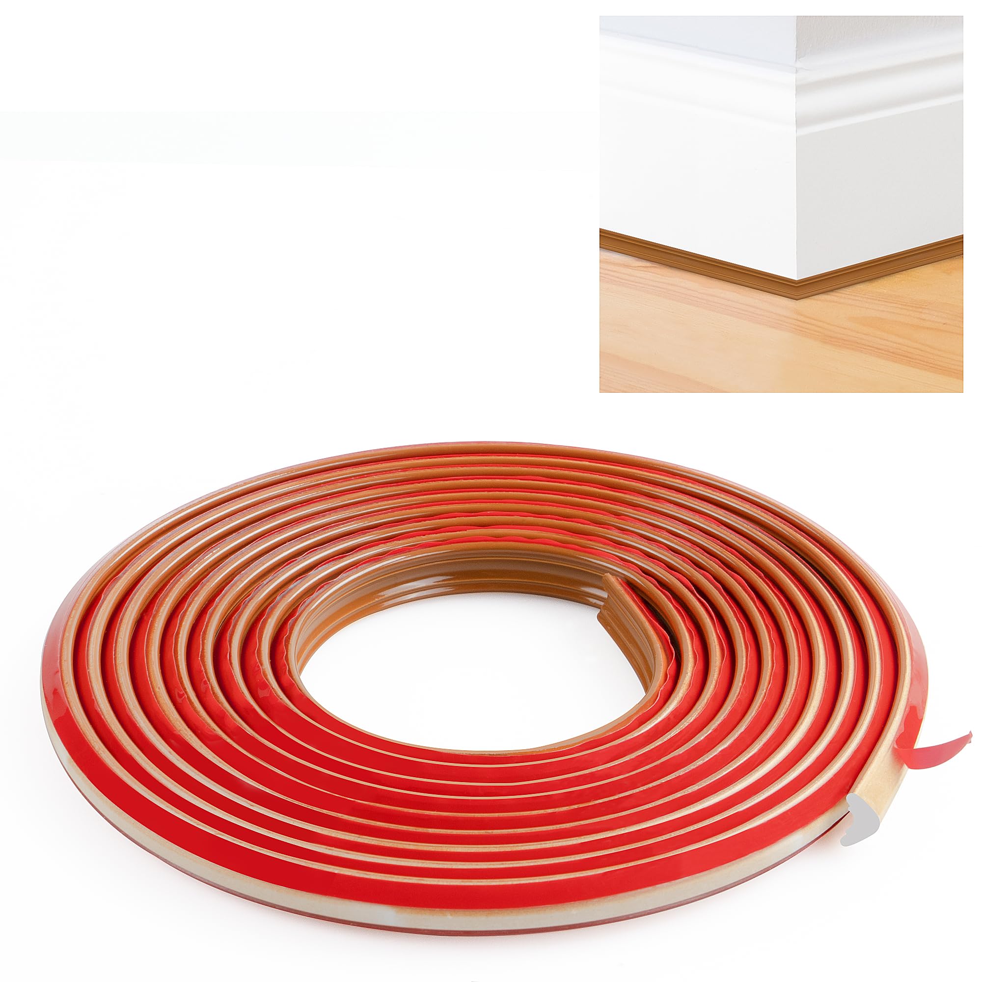 JUNART TPE Skirting Board Trim, Flexible Caulk Strip Moulding Trim, Self-Adhesive Edging Strip Coving for Wall, Ceiling, Corner Decoration, Worktops, Floor(12×9mm,500cm,Brown)