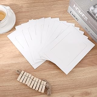 30 Stück Fotogirlande Fotovorhang, 10x15 cm, DIY Kraftpapier Ramen Fotowand Fotobox Accessoires Fotohalter mit Klammern, 30 Kleine Holzklammern und 3 Stücke 78.7 Zoll Hanf Fotoleine(Weiß)