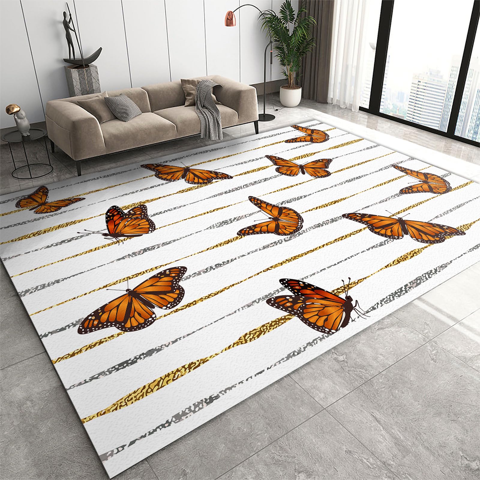 Area Rug 180x240cm Modern Area Rug for Living Room, Butterfly Stripe Print Abstract Home Deco, Large Boho Floor Carpet with Non-slip Backing Washable Non Slip Low Pile for High-Traffic Study Room — image 1
