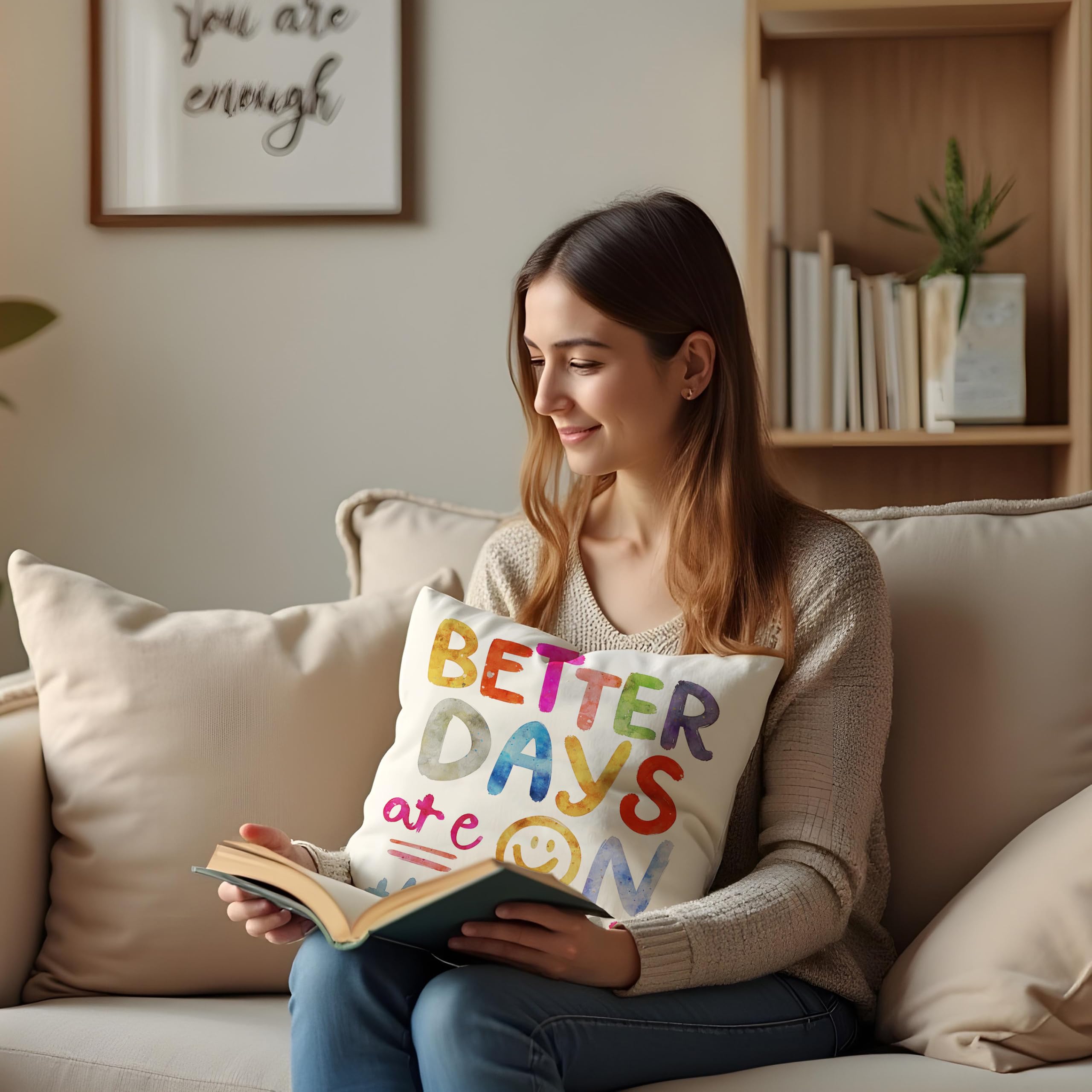 AgriFusion Tech Inspirational Pillowcase Better Days are On The Way Mental Health Decor ?18x18inche Boho Throw Pillow Cover for Home, Therapy Office, Counseling Spaces ?Gift for Women & Teens