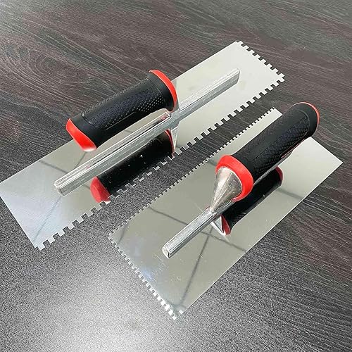 Miniatura 6 de WYXDSDEV Juego de palas cuadradas grandes para azulejos con muescas, 2 piezas de herramientas de hormigón para azulejos de acero inoxidable (16