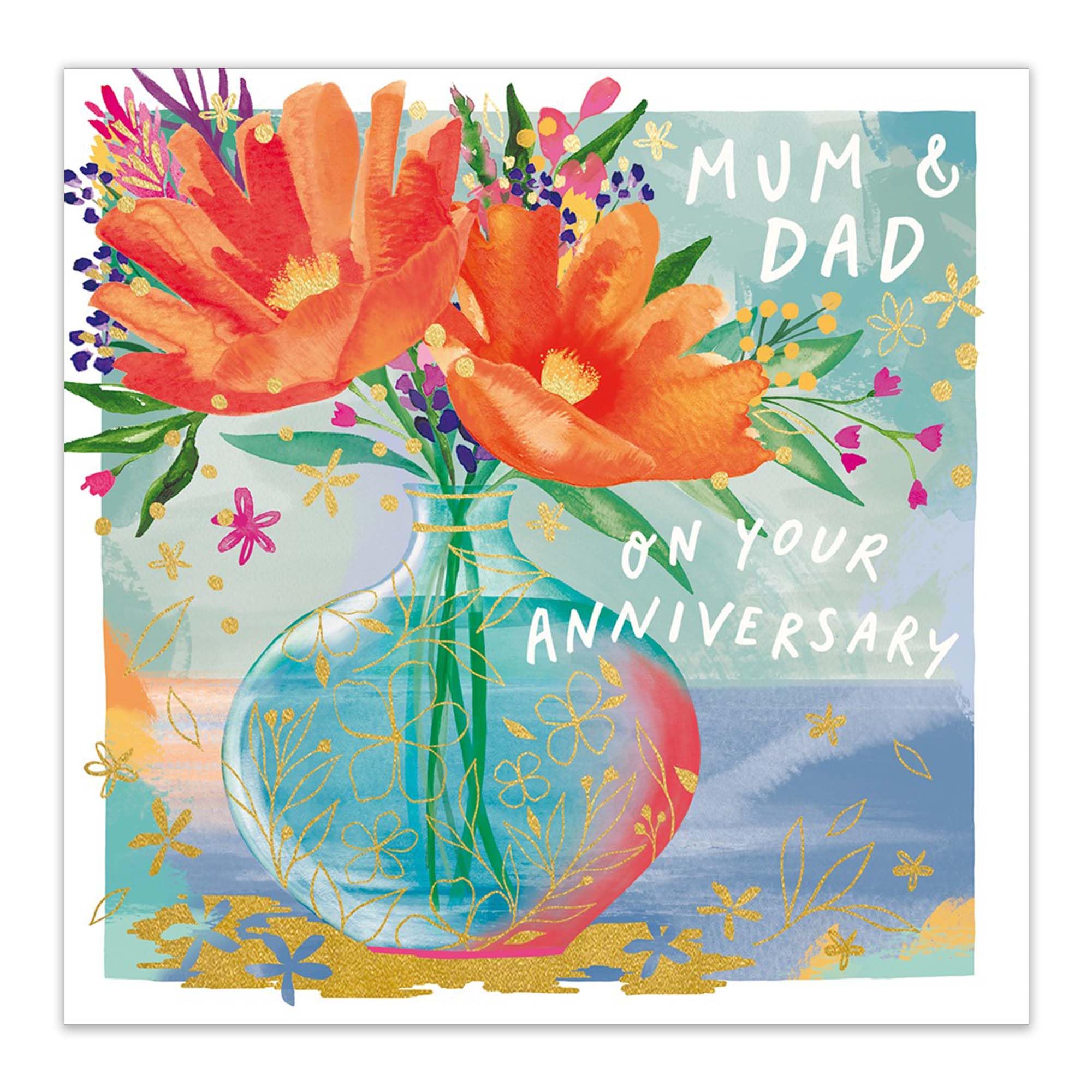 Woodmansterne Anniversary Card for Mum and Dad, Lovely Floral Design