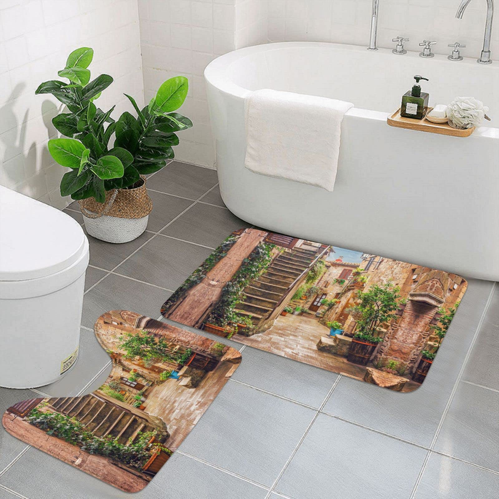Tapis de bain imprimés lot de 2 absorbants antidérapants pour douche et baignoire