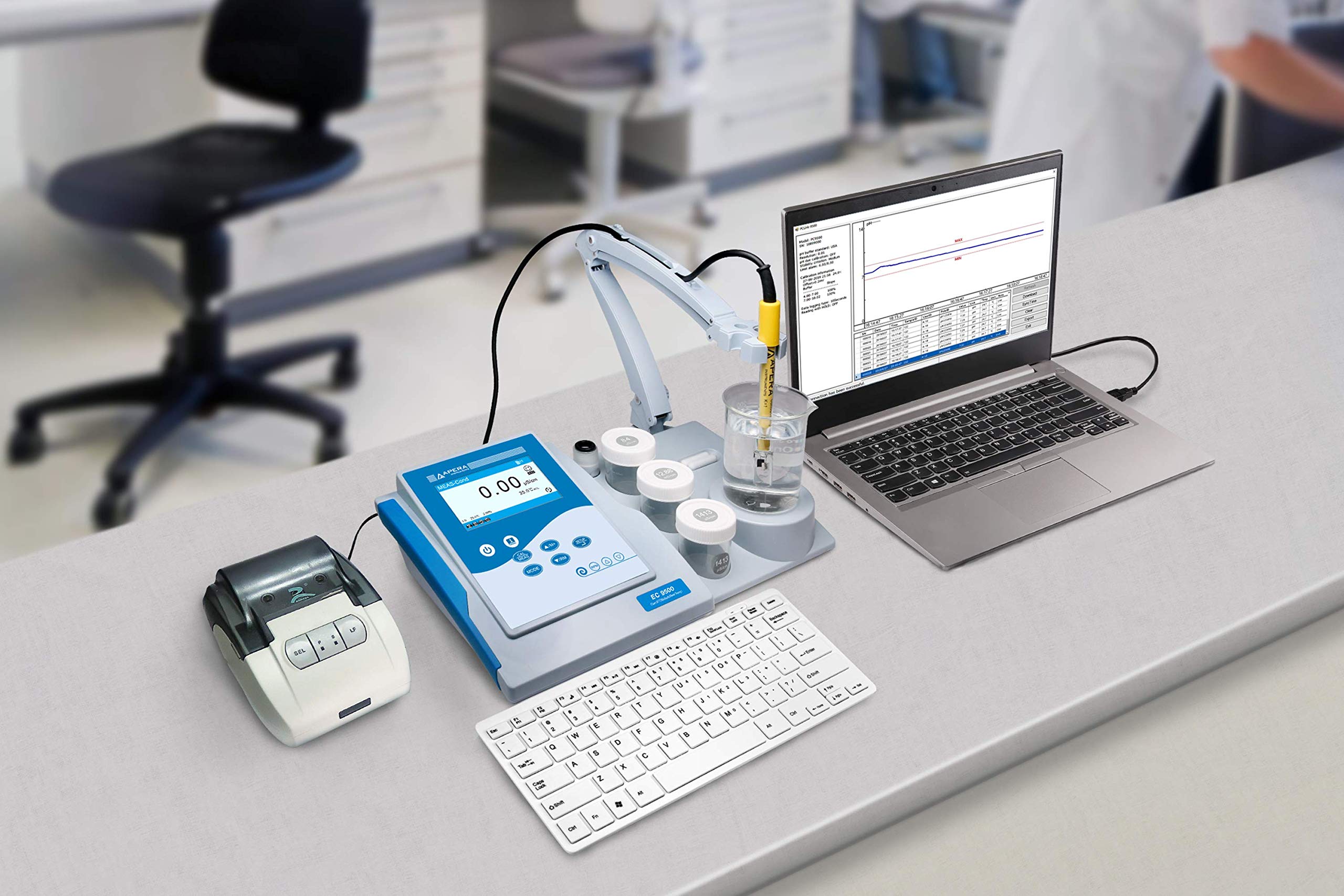 Apera Instruments EC9500 Benchtop-Leitfähigkeits-/TDS-Messgerät-Kit | Leitfähigkeit/TDS/Salzgehalt/Widerstand; GLP-Datenverwaltung, Datenausgabe an Drucker/PC; für Labor & Forschung