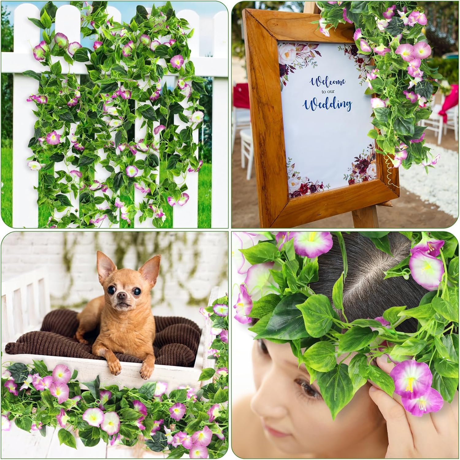 AirSun Artificial Morning Glory Flower Vines, 2pcs 15Feet Hanging Plants Silk Garland Fake Green Plant Home Garden Wall Fence Indoor Outdoor Wedding Birthday Decor - Image 9