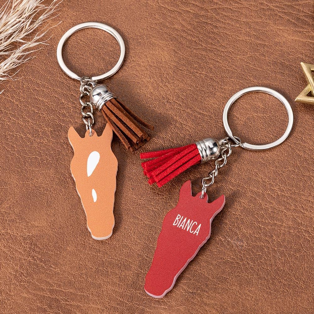 Personalized Horse Face Keychain With Tassel - Acrylic Custom Name Key Chain for Backpack, Bag - Photo Key Ring for Mom, Dad, Daughter - 8 Colors - Image 3