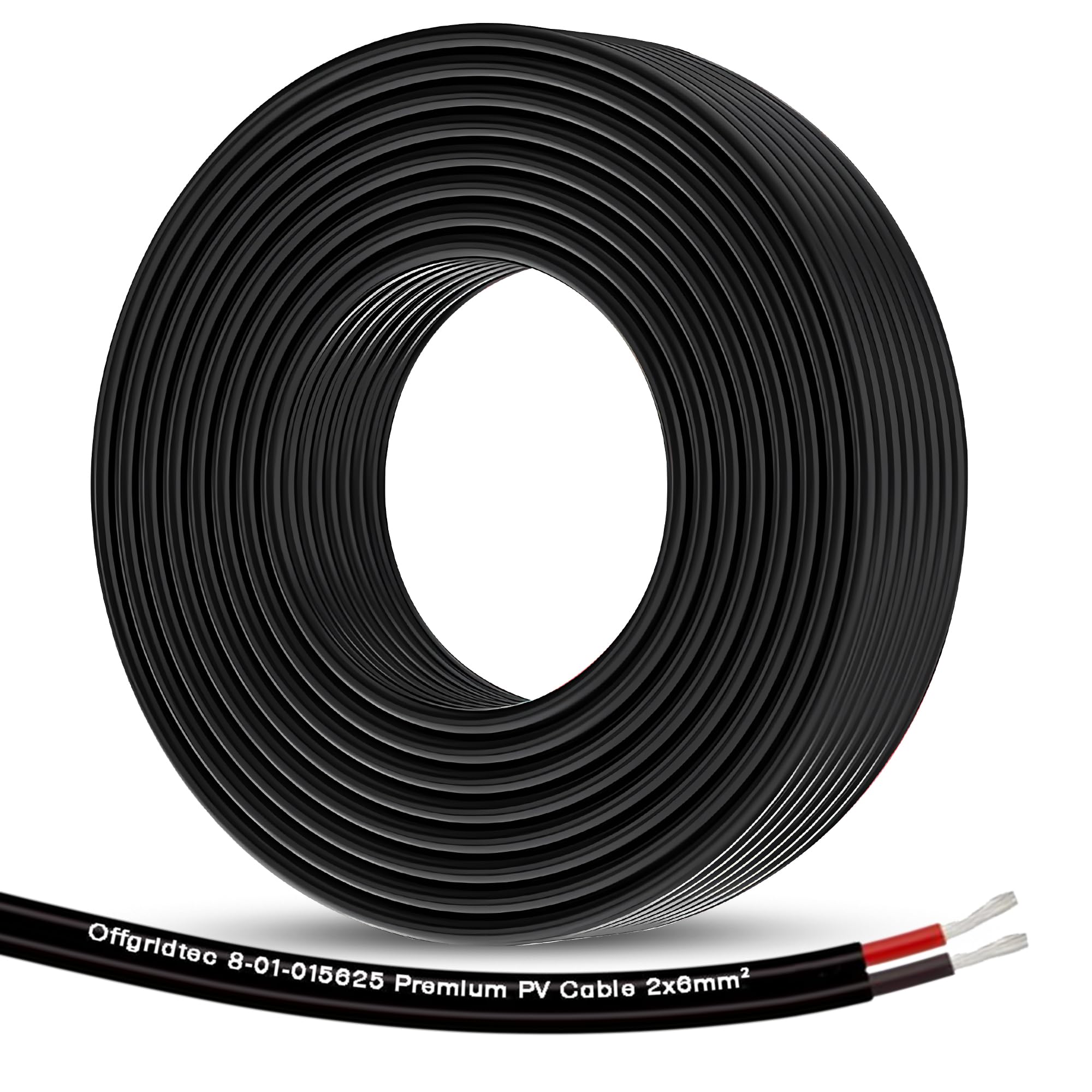 Offgridtec Kabel solarny 2 x 6 mm², dwużyłowy kabel PV do instalacji solarnych, elastyczna i rozdzielna konstrukcja, ocynkowany przewód miedziany z izolacją XLPO, odporny na wysokie temperatury i