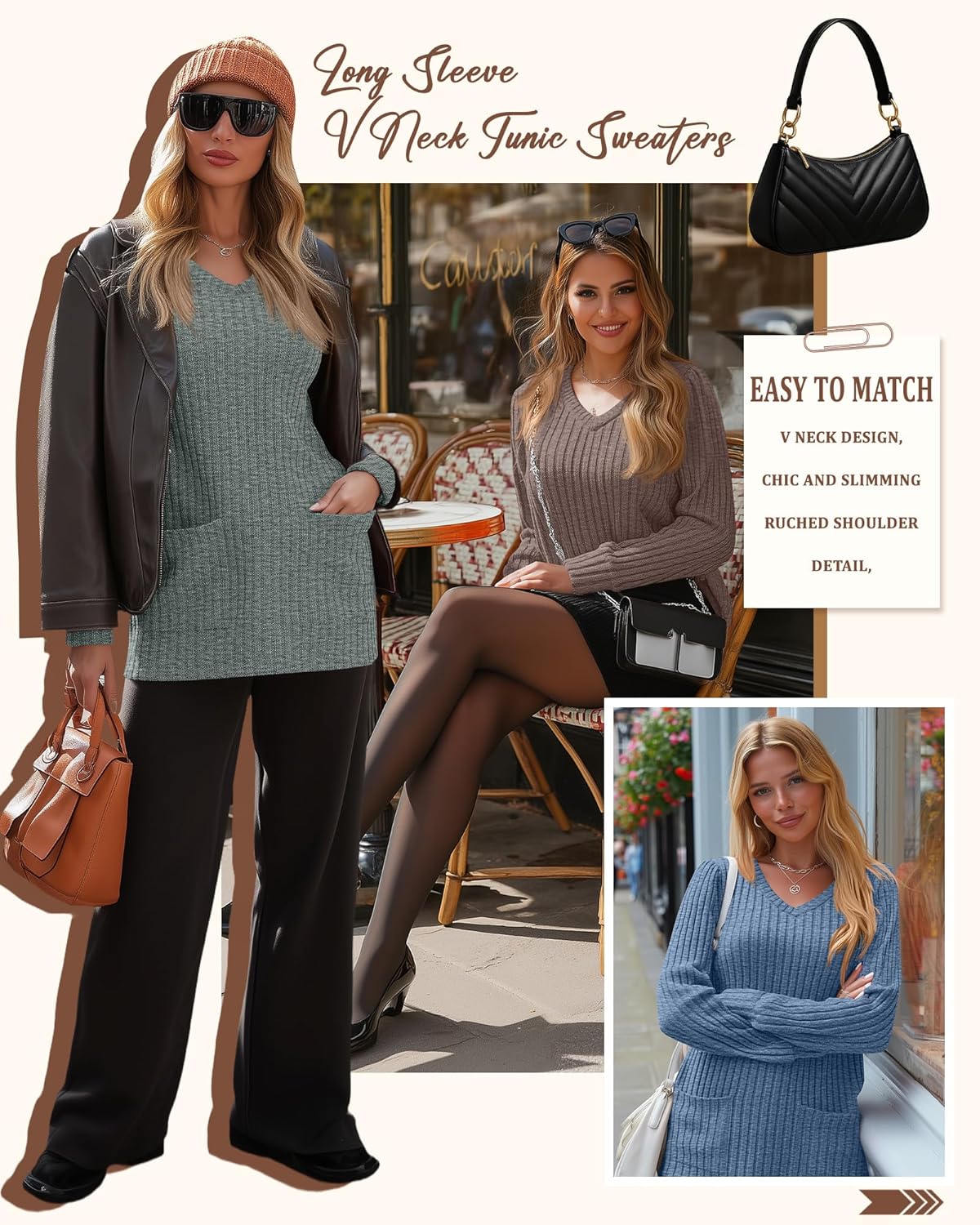 3 Pack Women's Long Sweaters to Wear with Leggings Long Sleeve V Neck Tunic Sweaters with Pockets 2026 Casual Tops - Image 5