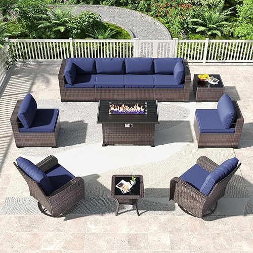 11 Pcs All-Weather Wicker PE Rattan Patio Outdoor Dining Conversation