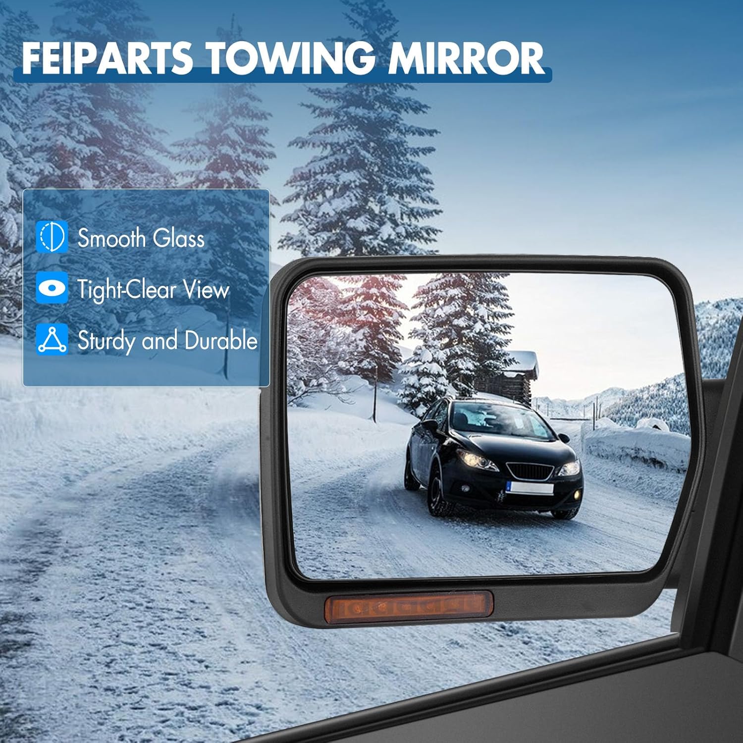 Tow Towing Mirrors Fit for 2007-2014 for Ford for F-150 Series Truck Pickup Towing Mirrors with Left Right Side Power Control Heated Turn Signal Light Black Housing Manual Folding