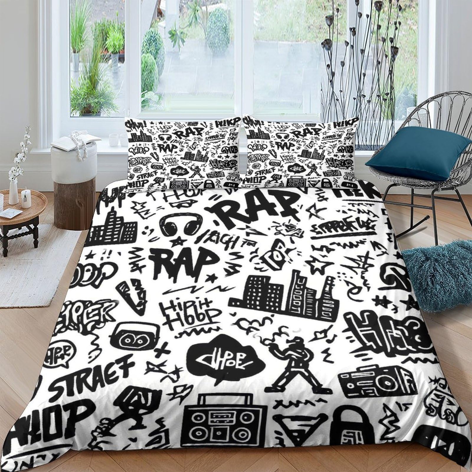 Ctjqhvkz Style-4 3D Printed Graffiti Rap Fitted Sheet Microfiber Urban Hip Hop Mattress Cover For Bedroom Dorm Decor Protection Single（135X200cm）