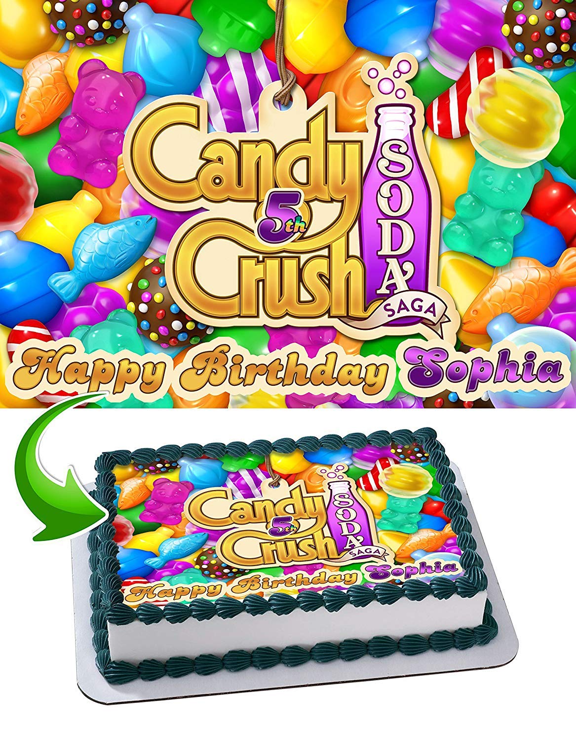 Cakecery Candy Crush Saga Edible Cake Image Topper Personalized Birthday Cake Banner 1 4 Sheet