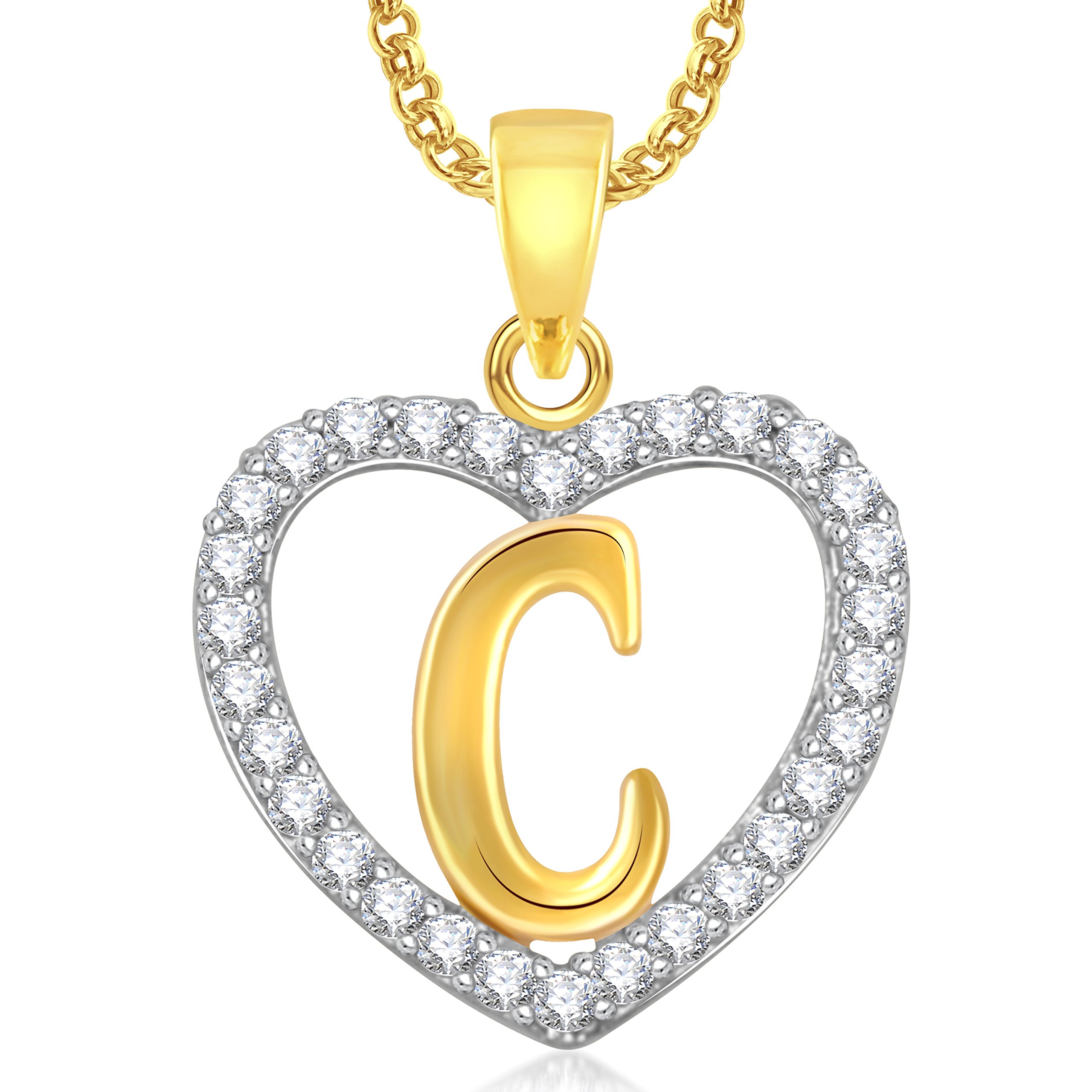 MEENAZ 'C' Letter Alphabet Lovers Necklace Heart Pendant Pendants for Women Girls Men with Chain-PS398