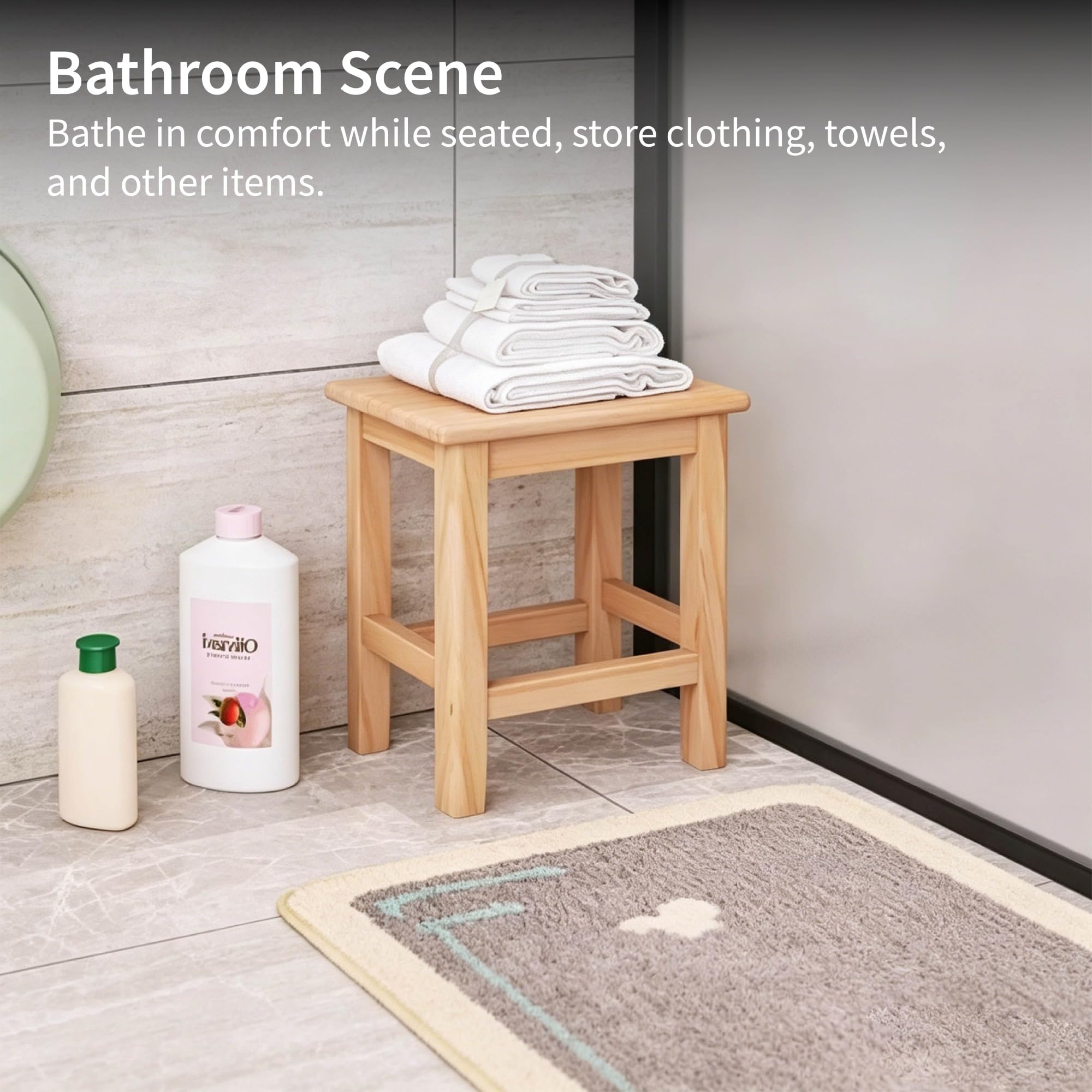 Taburete De Ducha Compacto Madera Maciza,Almohadillas Antideslizantes for Seguridad,Asiento De Baño Diseñado for Ancianos,Adultos Y Personas Con Discapacidad(Natural,H20cm/7.9in)
