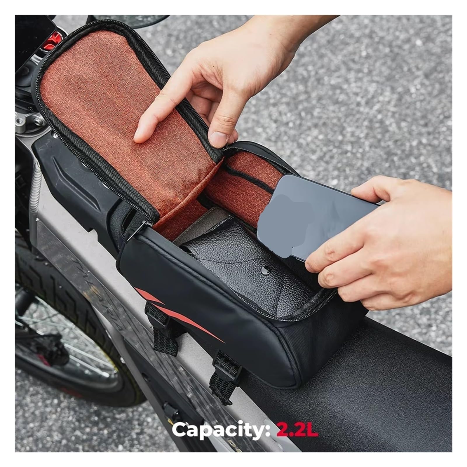 Moto Paraurti Borsa per Surron per Light per Bee per Super73 per Talaria Borsa Portautensili Centrale per Telaio Anteriore per Motocicletta Bagaglio Sella(Red)