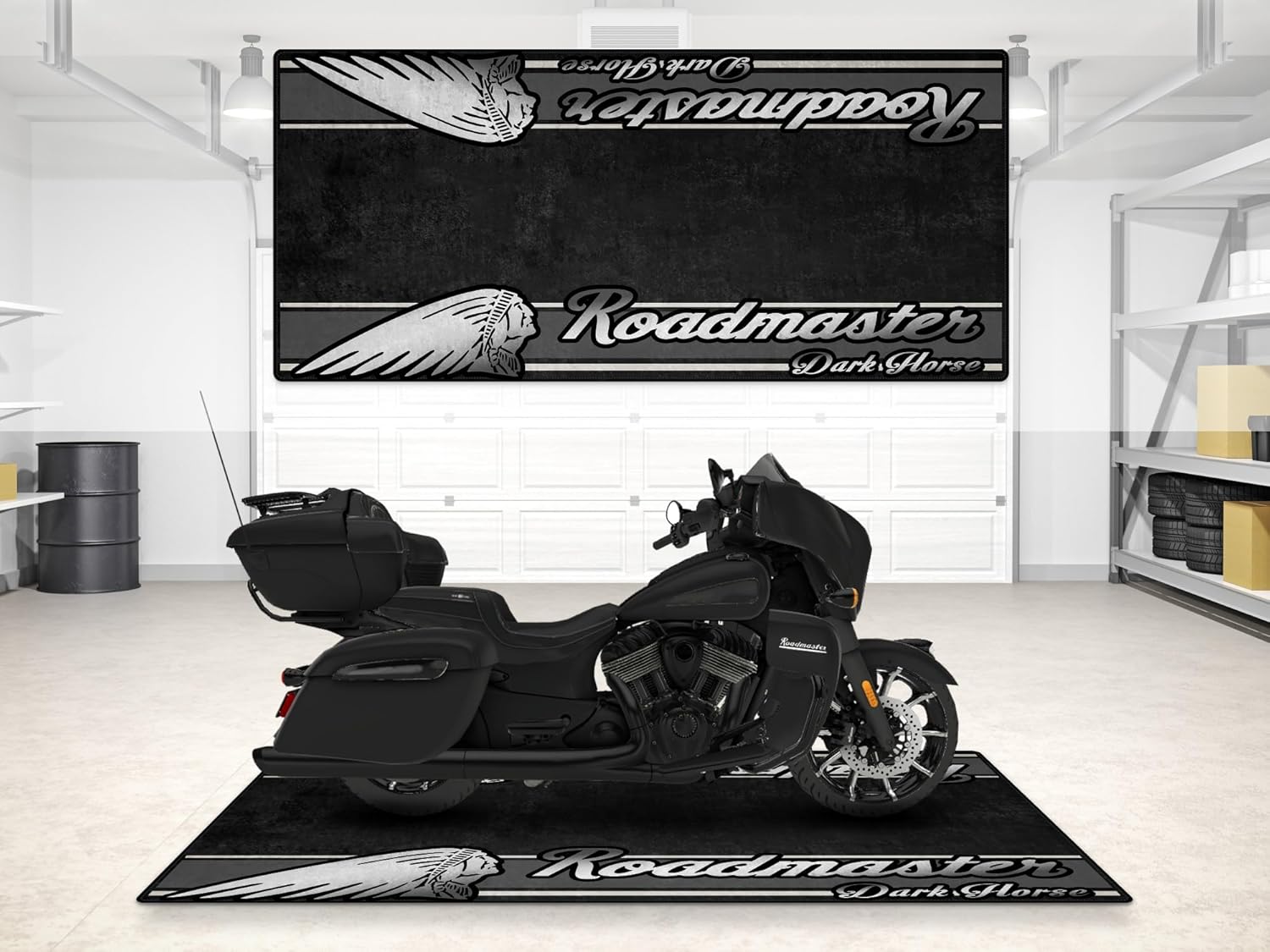 wibeart Parking Mat for Roadmaster Dark Horse Motorcycle Model, Display and Pit Mat, Washable Non-Slip Garage, Showroom Mat, Rug (Black Smoke, Size 2: 102 x 47/260 x 120 cm)