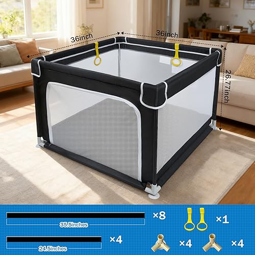 Miniatura 5 de Corralito para bebés y niños pequeños, valla para el suelo, malla suave y transpirable, base antideslizante, mini patio de juegos con anillo de