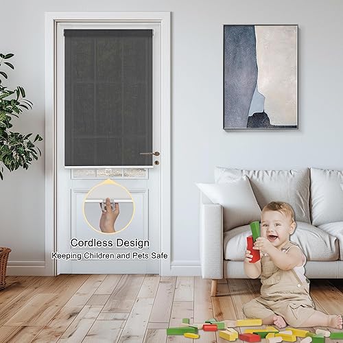 Miniatura 6 de Sulugood Persianas filtrantes de luz para ventanas, sin cordón, con un 5% de apertura, persianas enrollables de tela solar, traslúcidas y reducen el