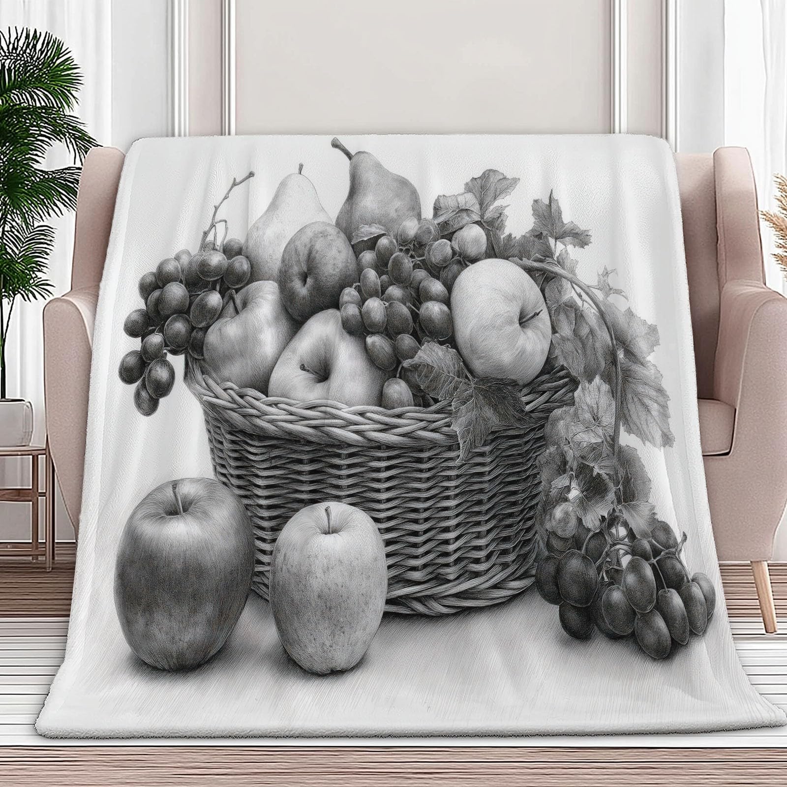 Genérico Manta de Franela Cesta De Frutas Gris 220x240 cm Mantas de Polar Cálida Cómodas, Manta de Regalo para Niños y Bebe, Mantas Versátil para Cama, Sofá, Camping Y Viajes