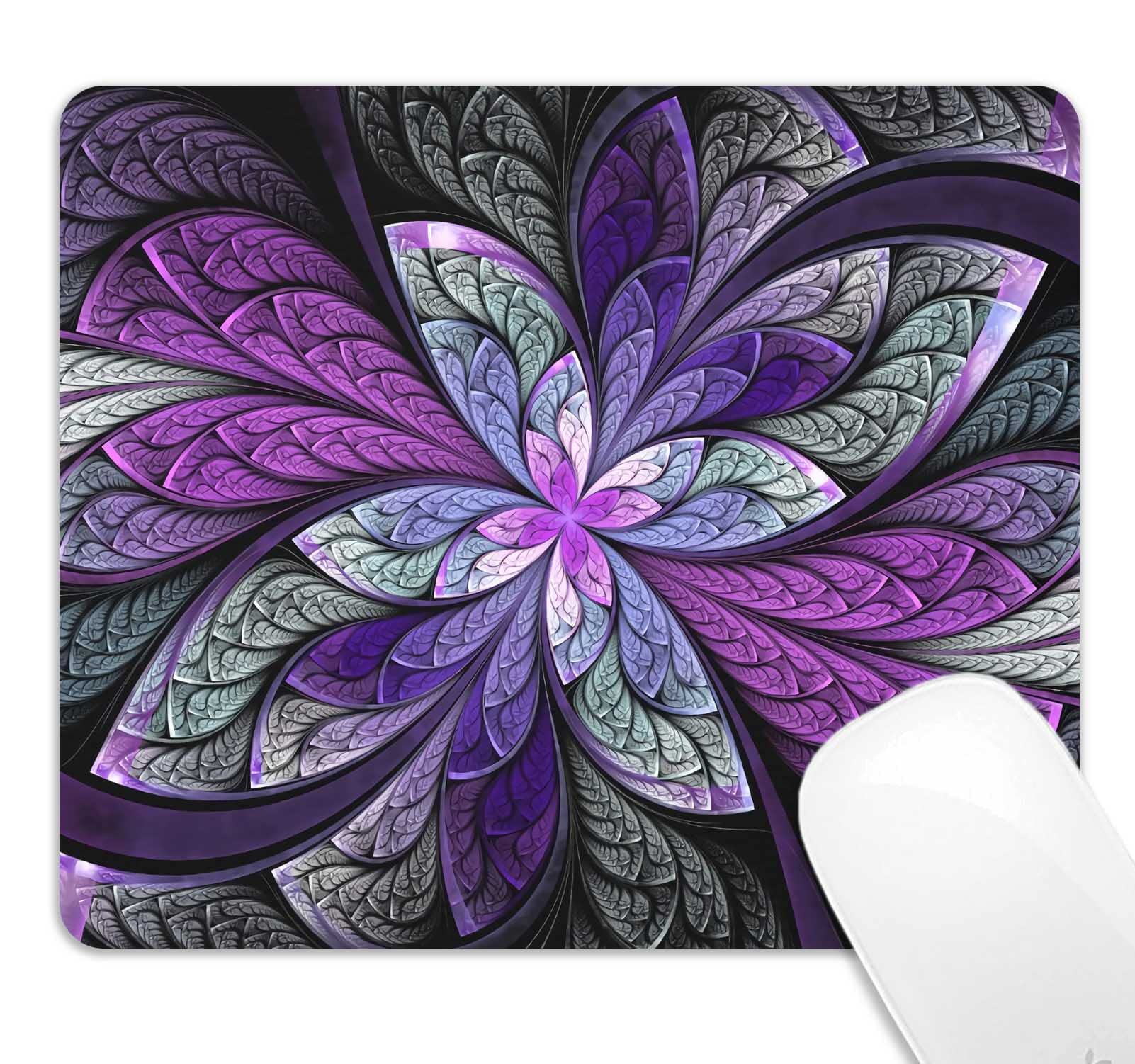 Mouse Pad, Violet Abstract Flower Mouse Pad, Premium-Textured & Waterproof Rectangle Mousepad with Non-Slip Rubber Base, Mouse Pad for Computers, Laptop, Office, 9.5x7.9 inch, Beautiful Purple Pattern