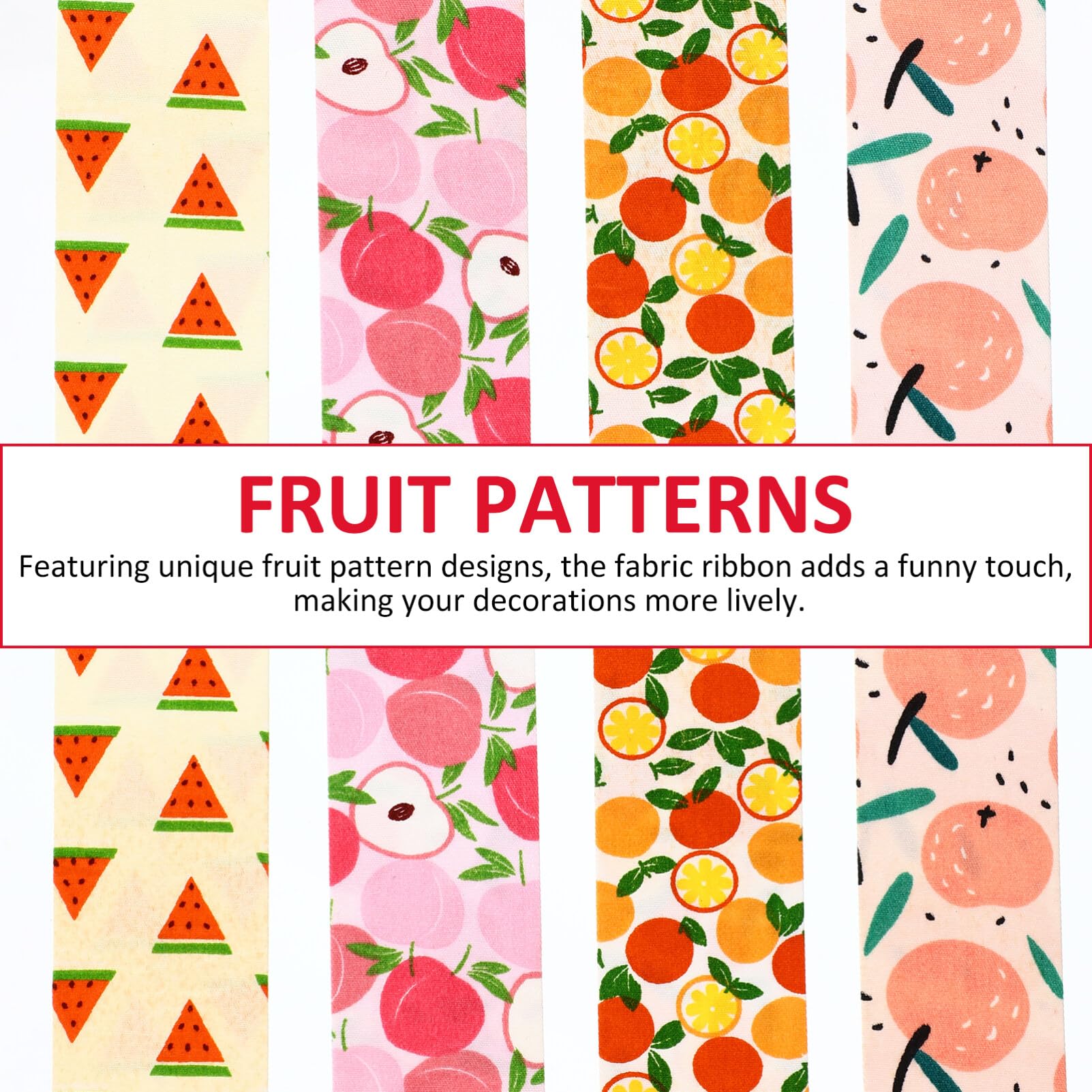 SEWACC 4rollos Cintas De Tela De Frutas Para Manualidades Cinta Decorativa De Verano Para Envoltura De Decoración De Bouquets y Proyectos Diseños De Frutas Diversos Yardas Total