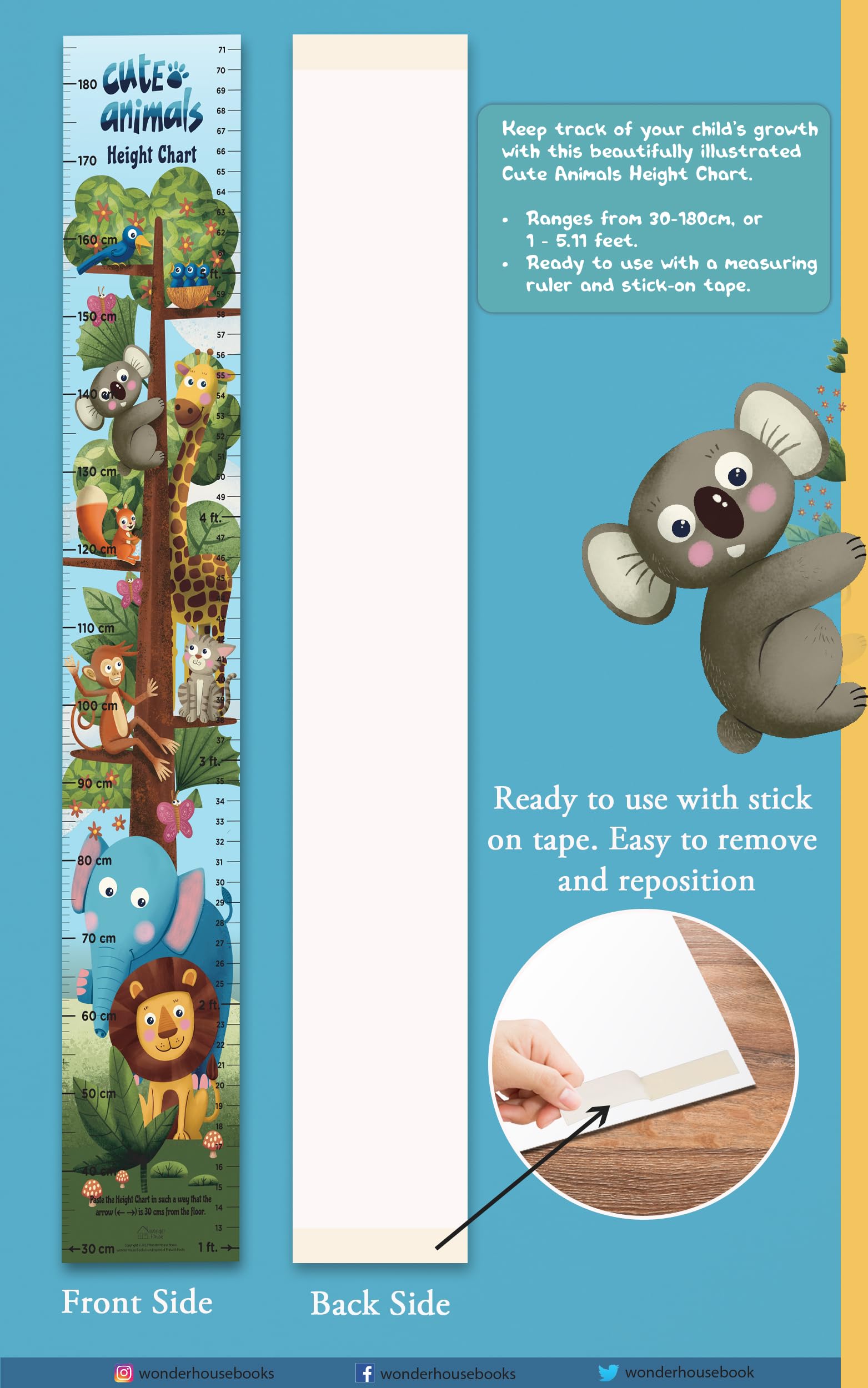 Cute Animals Height Chart (Kids' Height Chart | Height Measuring Scale Sticker | Height Chart Wall Sticker for Children | Nursery Decoration) 2