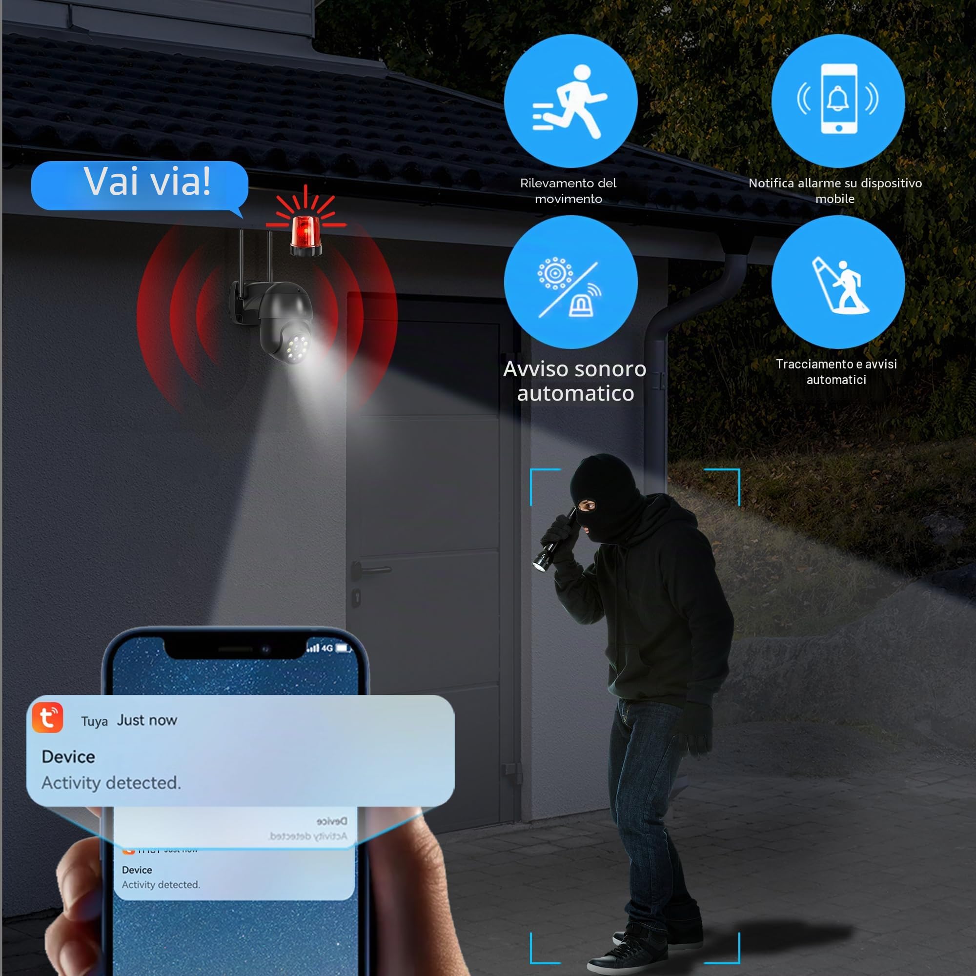 ENSTER 2.5K 4MP Telecamera Wi-Fi 2,4/5GHz Esterno, PTZ IP Videocamera Sorveglianza Tracciamento Auto Rilevamento Umano Visione Notturna Colori Audio Bidirezionale