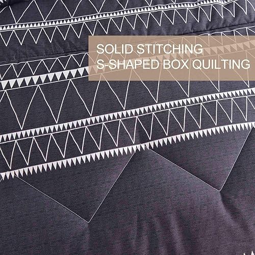 Miniatura 6 de Nanko Juego de edredón de tamaño Queen, color negro, morado, bohemio, geométrico, estampado a rayas, suave, reversible, de plumón alternativo, juego