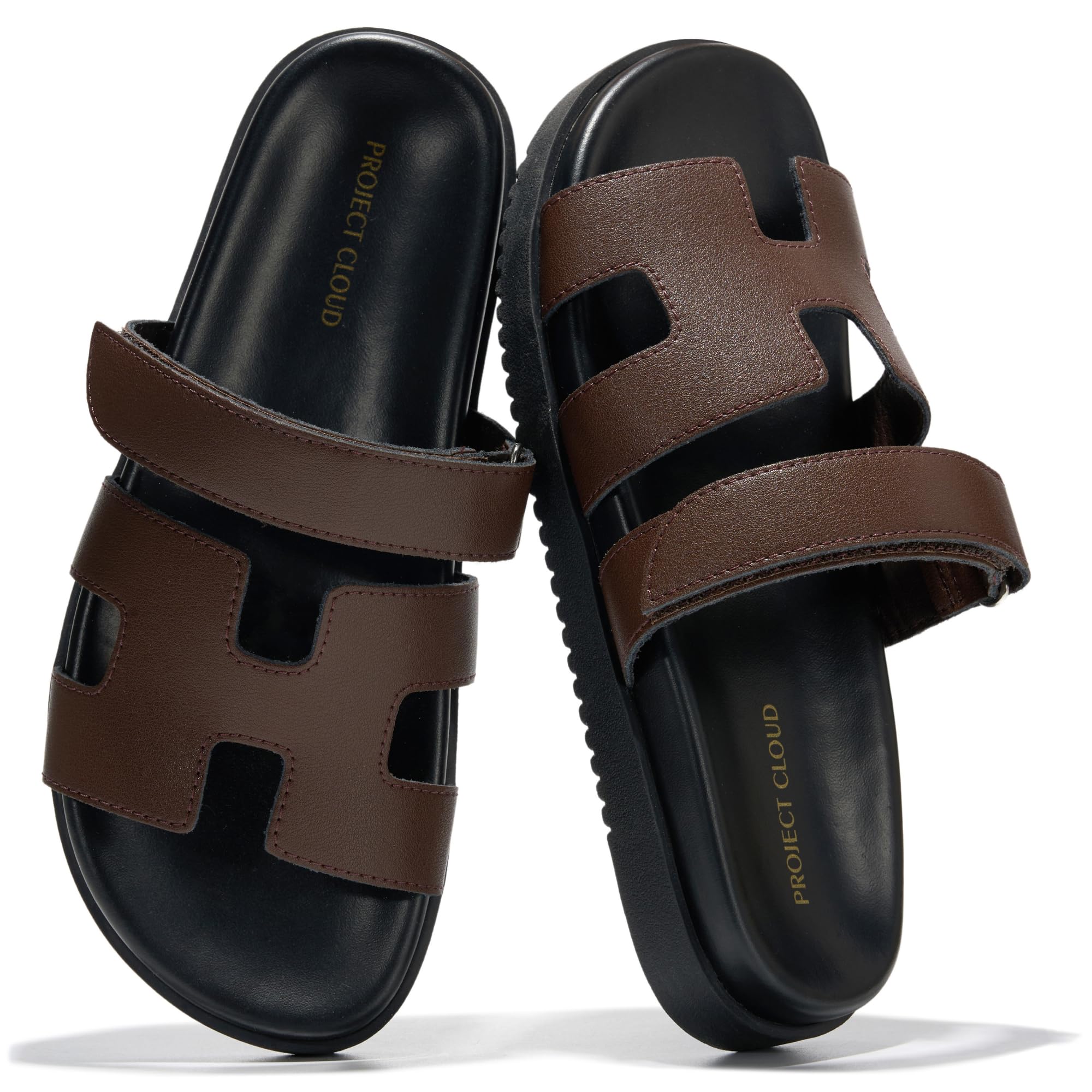 100% Genuine Leather Adjustable Slides for Women Flat Slip-On Sandals Women