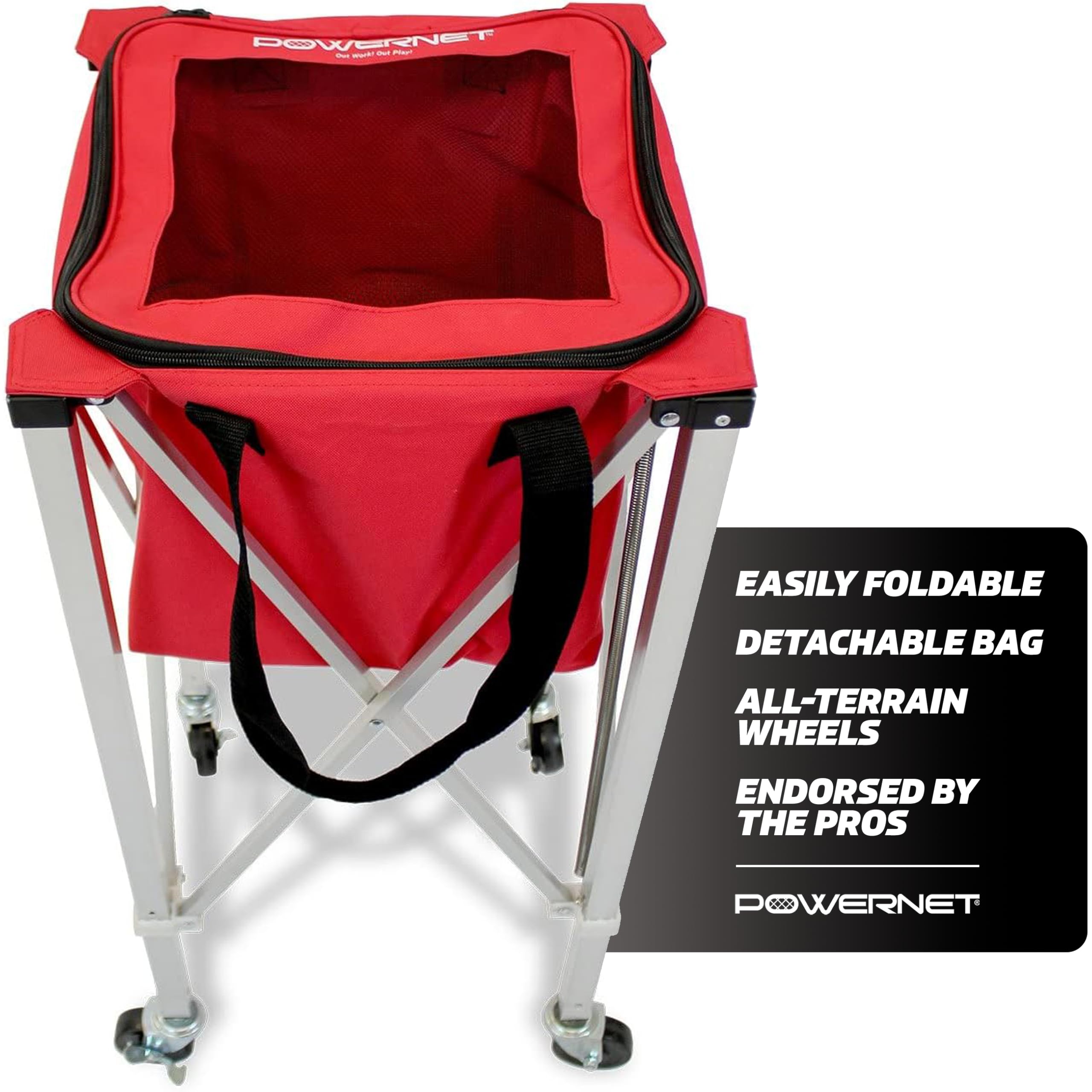 PowerNet Wheeled Caddy Cart for Baseball, Softball and Tennis Balls, Portable Multi Sport Baseball & Tennis Ball Hopper for Use During Training and Drills