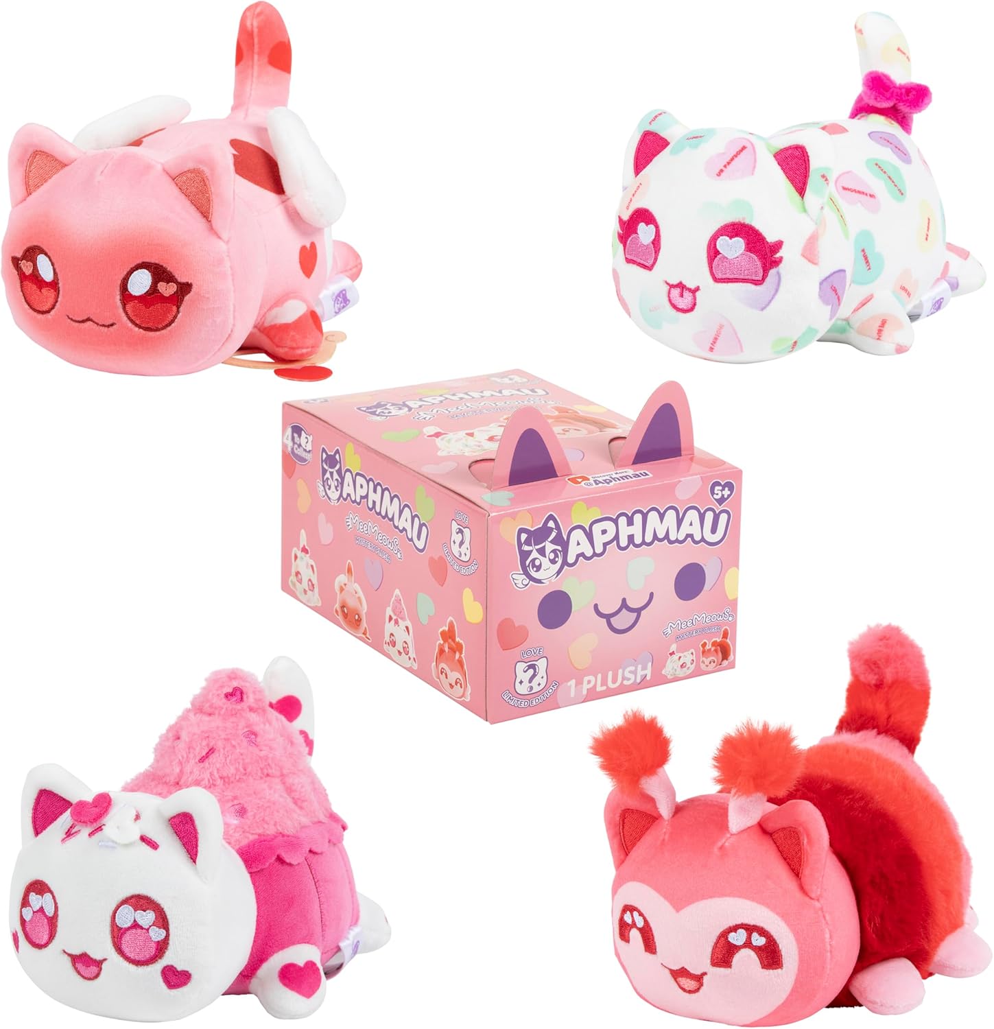 Aphmau 6” MeeMeow Mystery Plush – Valentine's; YouTube Gaming Channel, Blind Box, 1 of 4 Possible Valentine's MeeMeows, Official Aphmau Merch