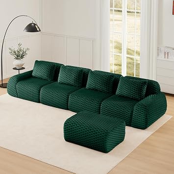 146" Modern L-Shaped Modular Sectional Sofa with Flannelette Fabric, Deep Seat, Movable Ottoman, No Assembly, Anti-Slip Base for Living Room Comfort