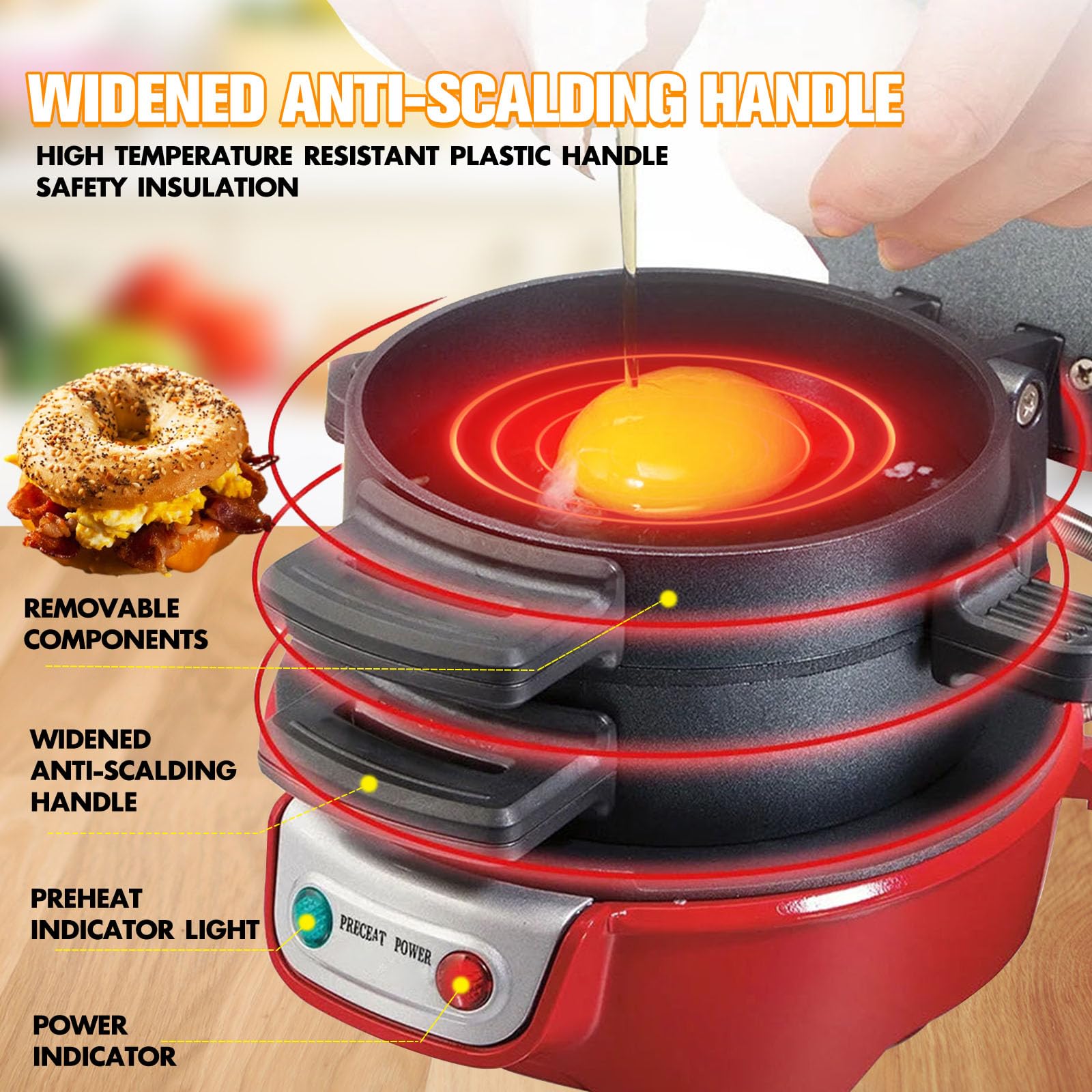 Appareils à Sandwiches, Grill Sandwich/Hamburger, Avec Compte à Rebours Numérique, Lave-vaisselle, Parfait Pour Les Hamburgers, Collations, Petit-déjeuner Rapide (Rouge)