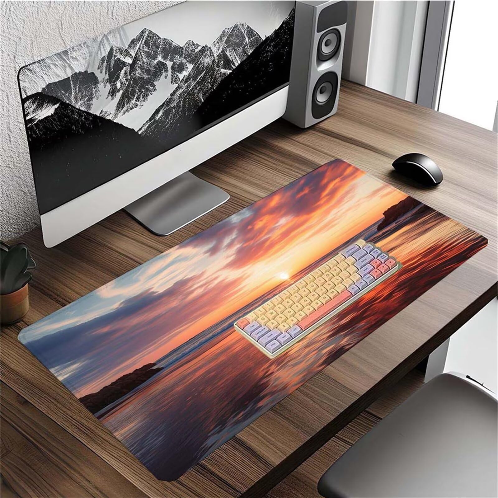 Alfombrilla Ratón Atardecer Océano Alfombrilla Ratón XXL 1400x600x3mm Mouse Pad Resiste Salpicaduras, Extendida de Gran Tamaño con Bordes Cosidos, Mejora la Precisión y la Velocidad, Duradera y-305