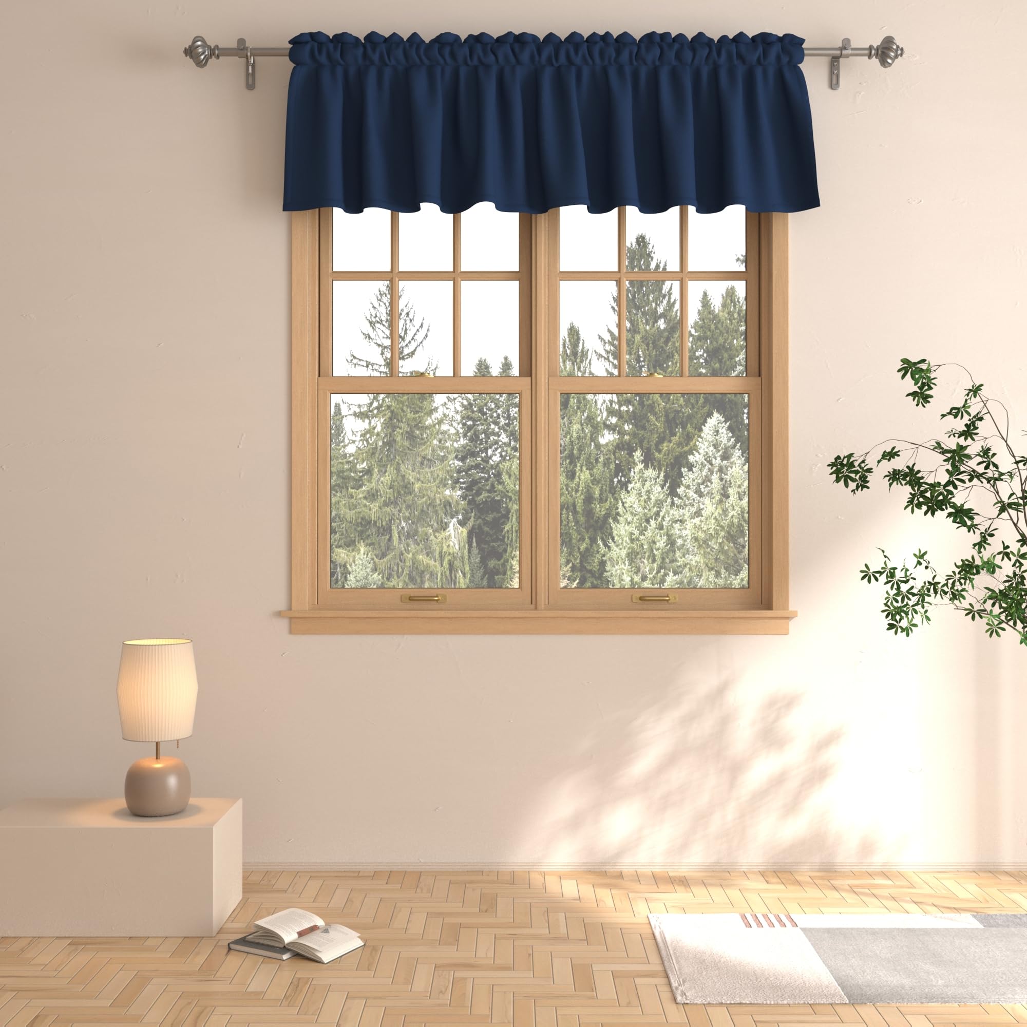 Cortinas opacas de 16 pulgadas azul marino para ventana pequeña de cocina con bolsillo para cortinero
