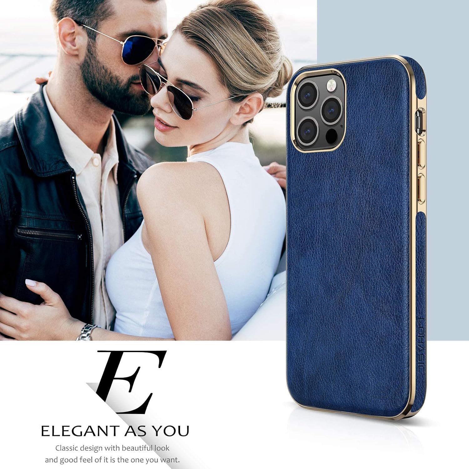 LOHASIC for iPhone 12 Pro Phone Case for Men, for iPhone 12, Vintage PU Leather Luxury Elegant Women Cover, Anti-Slip Grip Scratch Resistant Protective Drop Proof Slim TPU Bumper, 6.1 Inch - Blue Gold