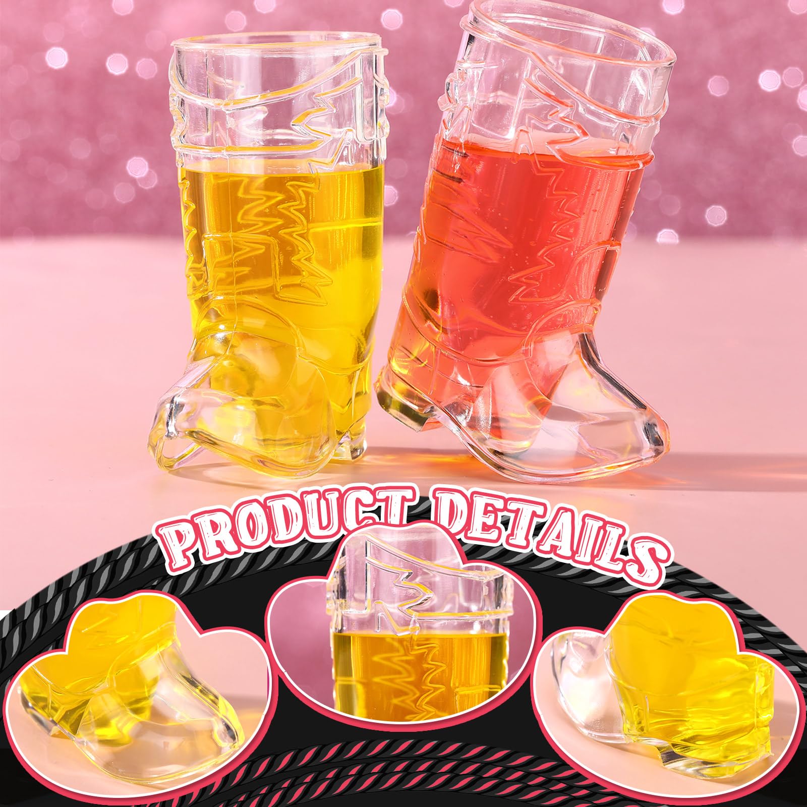 Bekecidi 9 stuks cowboy boot shotglazen, mini westerse cowboy plastic bekers herbruikbare schattige bekers voor bruiloft decoraties thema feestartikelen (roze