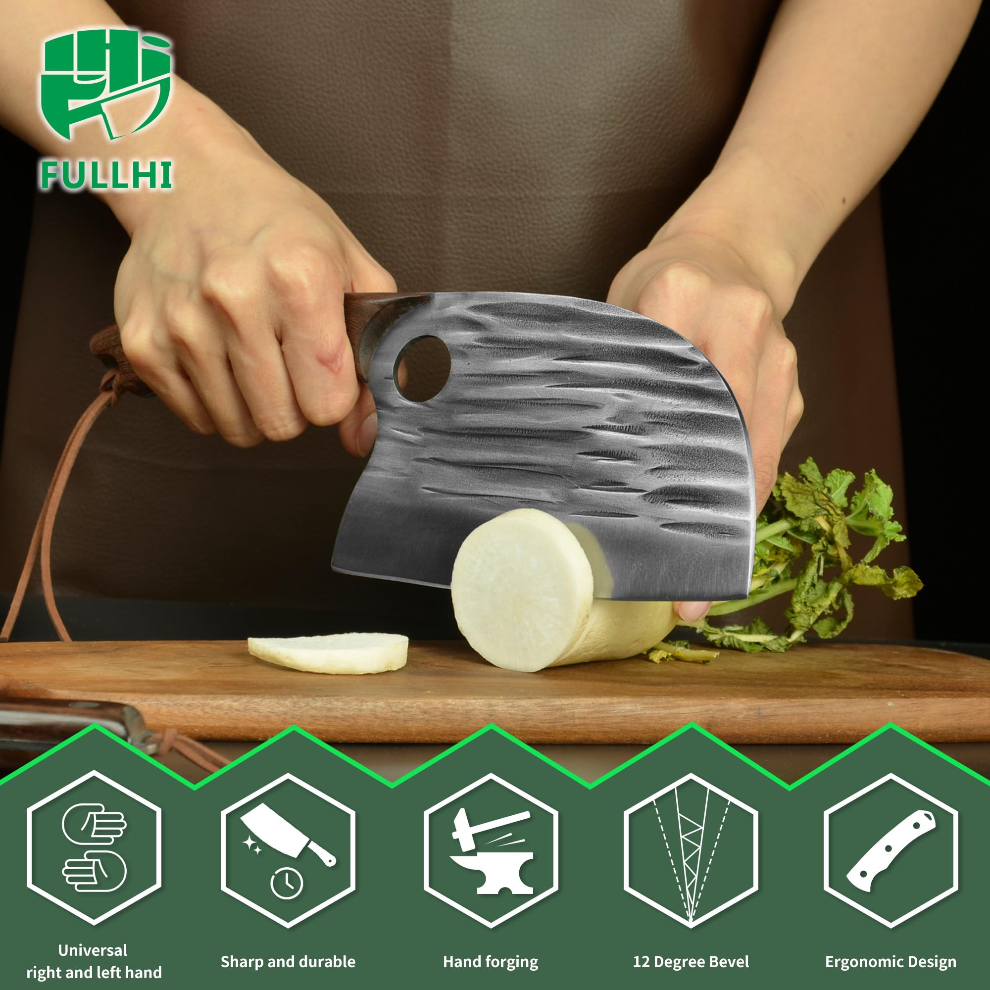 FULLHI Set di coltelli da macellaio include forchetta per carne coltello borsa Coltello da cucina in acciaio ad alto tenore di carbonio mannaia per barbecue(14 pezzi)