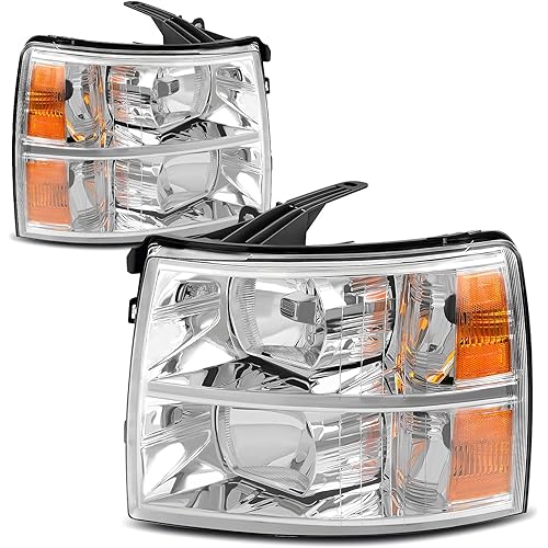 AUTOSAVER88 Headlight Assembly Compatible with 2007-2014 Chevy Silverado Replacement Headlamp Driving Light Chromed Housing Amber Reflector Clear Lens