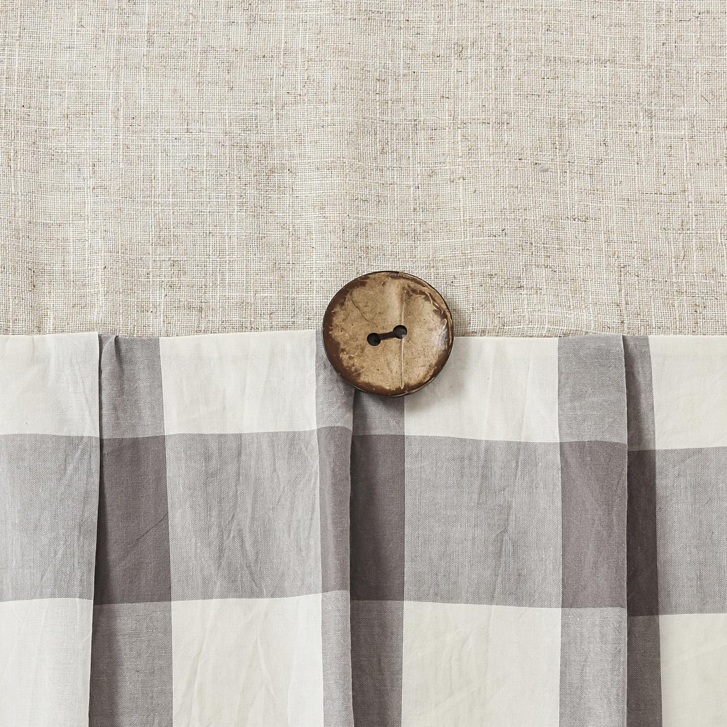 DOSLY IDÉES Linen Button Farmhouse Shower Curtain,Linen and Cotton Fabric,Pleated Gray and White Buffalo Plaid Checked Pattern,Country Style,72x72 in