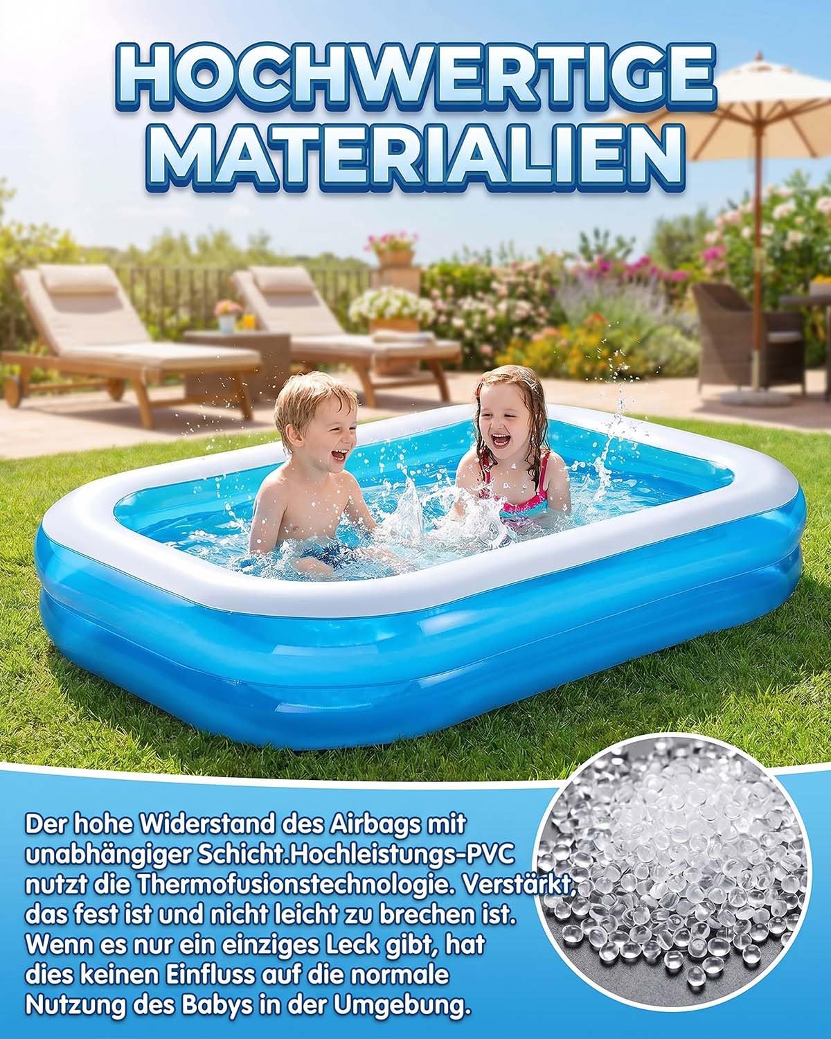 Aufblasbares Planschbecken Family Pool Kinder PVC Rechteck 200×150×50cm