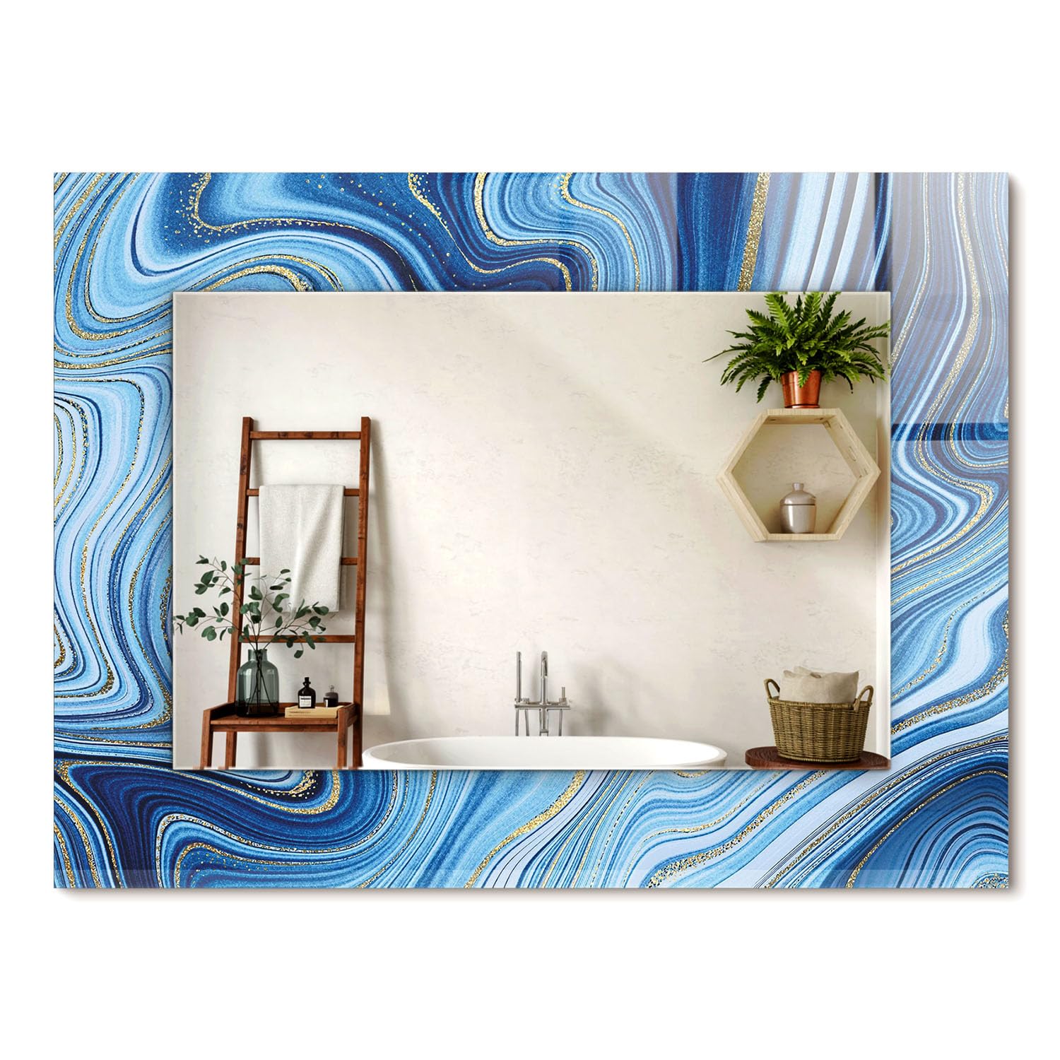Miroir rectangulaire cadre graphique bleu 80x60cm Déco Murale Moderne