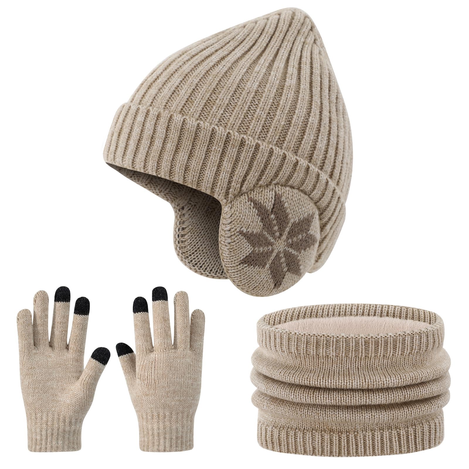 3-8 Año Set de Gorro y Bufanda Niño Invierno Gorro Lana con Orejeras Braga de Cuello Forro Polar