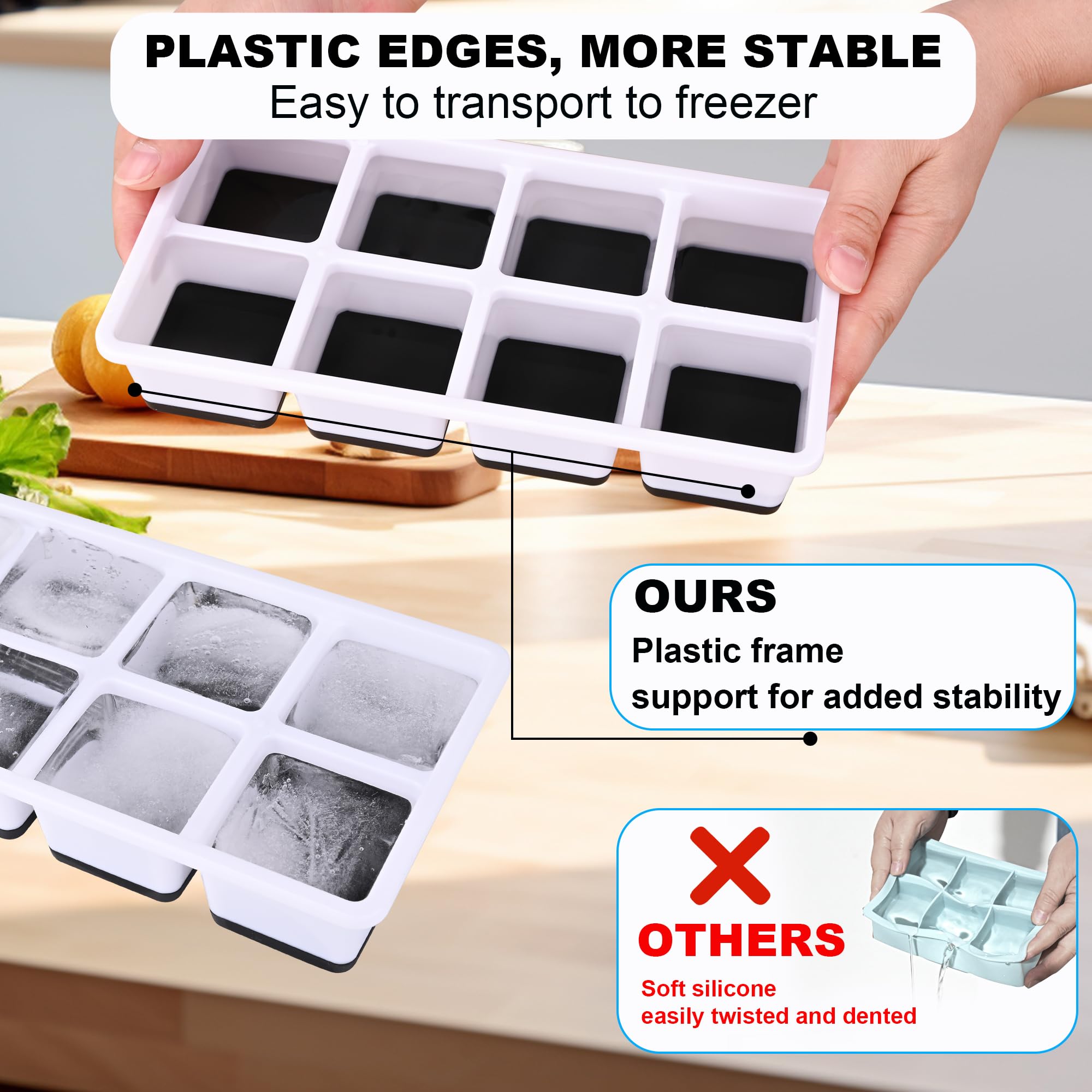 Large Ice Cube Moulds, 1.8in Square Silicone Ice Cube Trays with Lids - Image 4