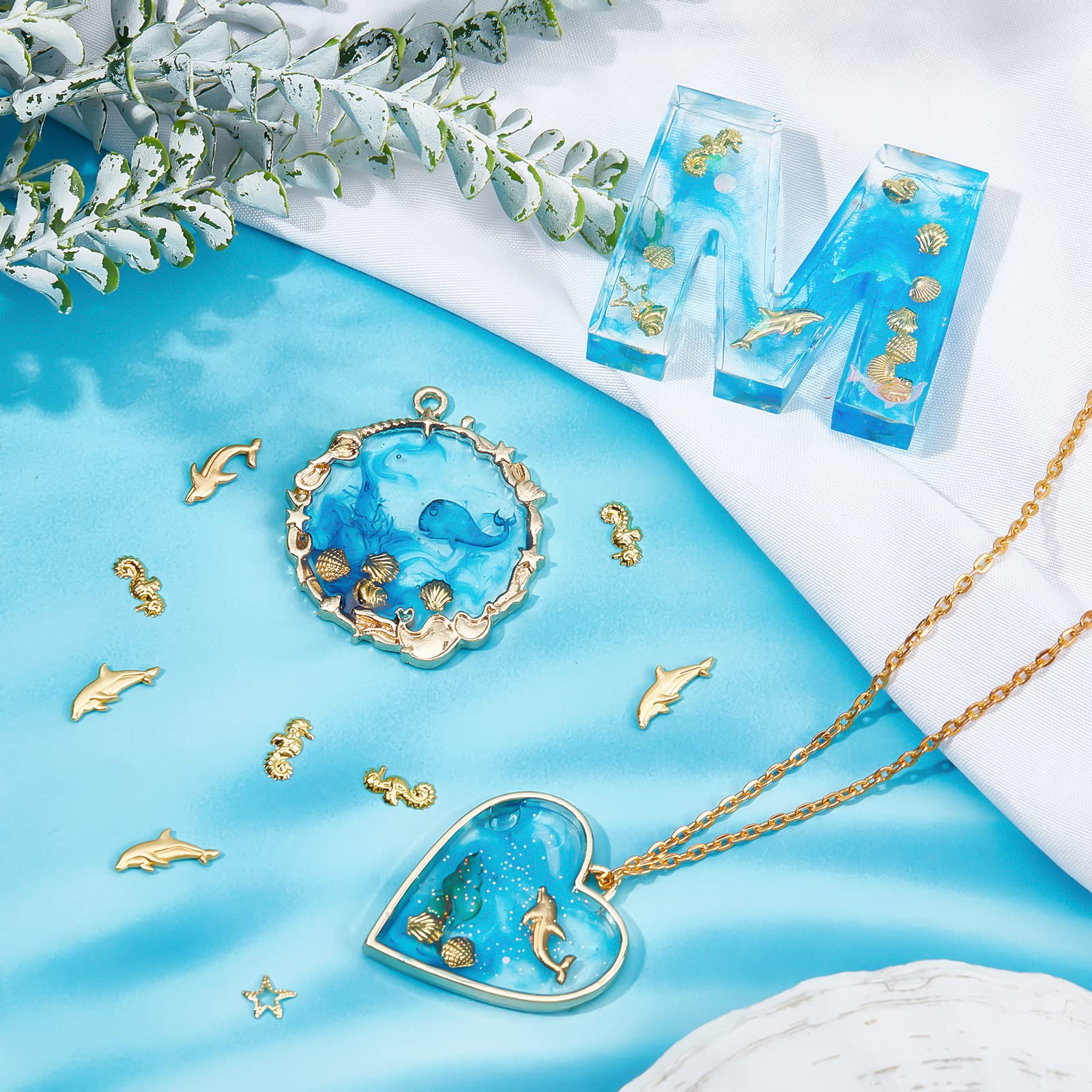 100pcs Ocean Resin Fillers - Sea Theme Alloy Charms For Epoxy Jewelry Making & Crafts