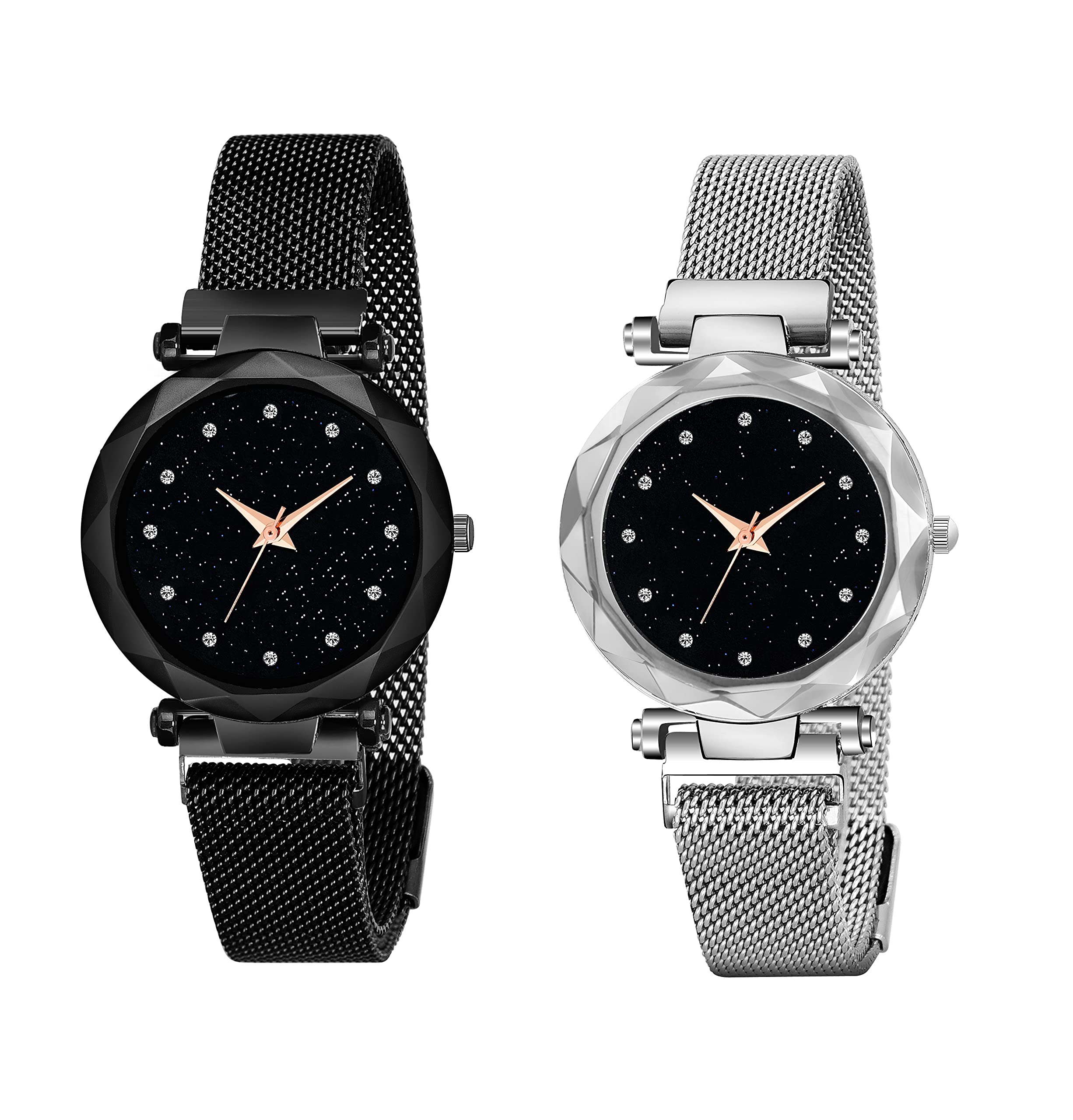 KIROH Analogue Womens Watch(Black Dial black and Silver Colored Strap) (Pack of 2)-KRH-0053 (B08P9VM5C3) Amazon Price History, Amazon Price Tracker