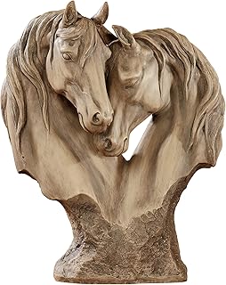 Touch of Class Loving Horses Table Sculpture Tan - Light Brown - Made of Resin - Display Decor for Horse Lovers Bedroom, Living Room - Animal Head Bust Statues - Nuzzling Equine