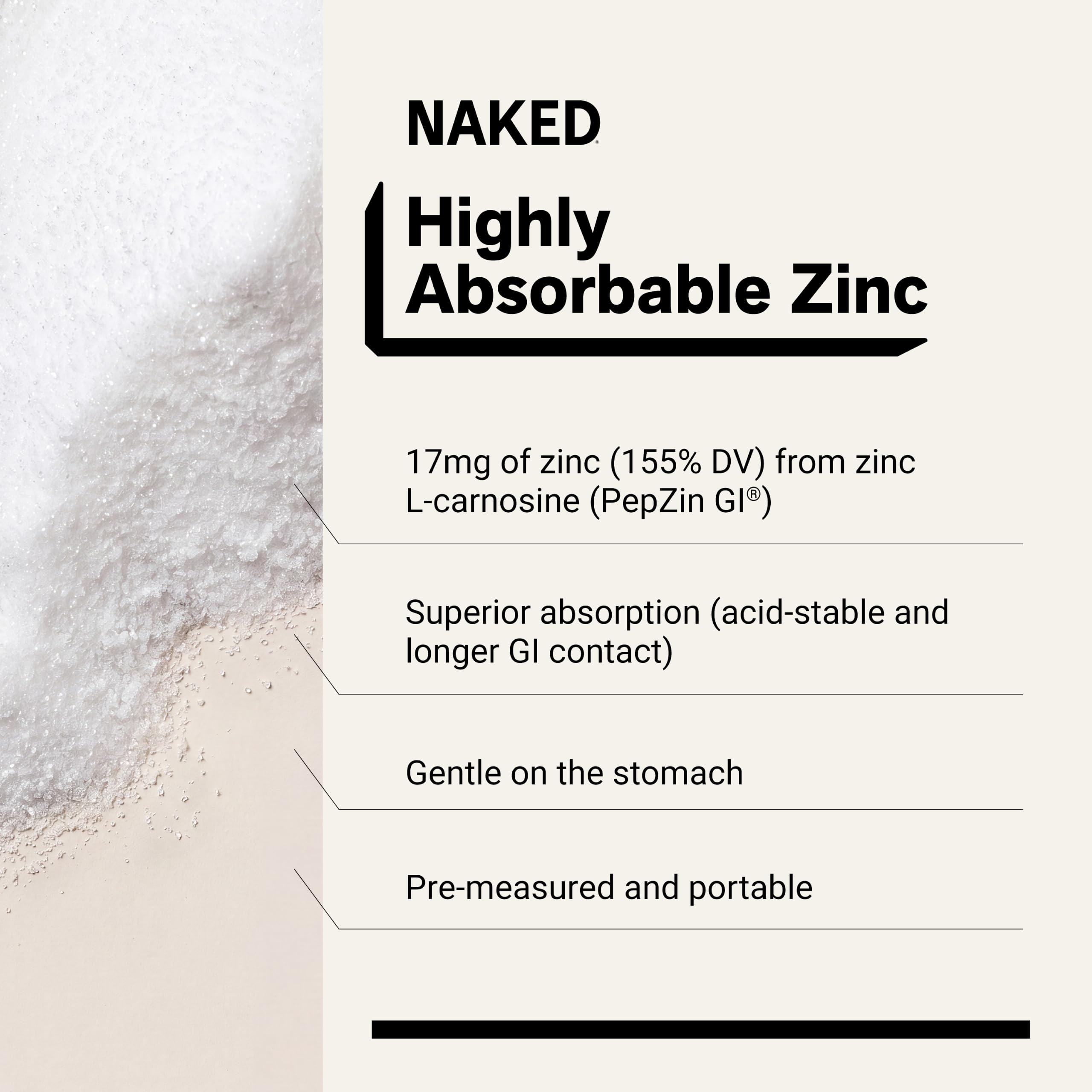 Naked Zinc Carnosine - Gut Lining, Immune Function and Stomach Support Supplement, Vegan, Gluten-Free, 17mg - 60 Capsules — Amazon image 4