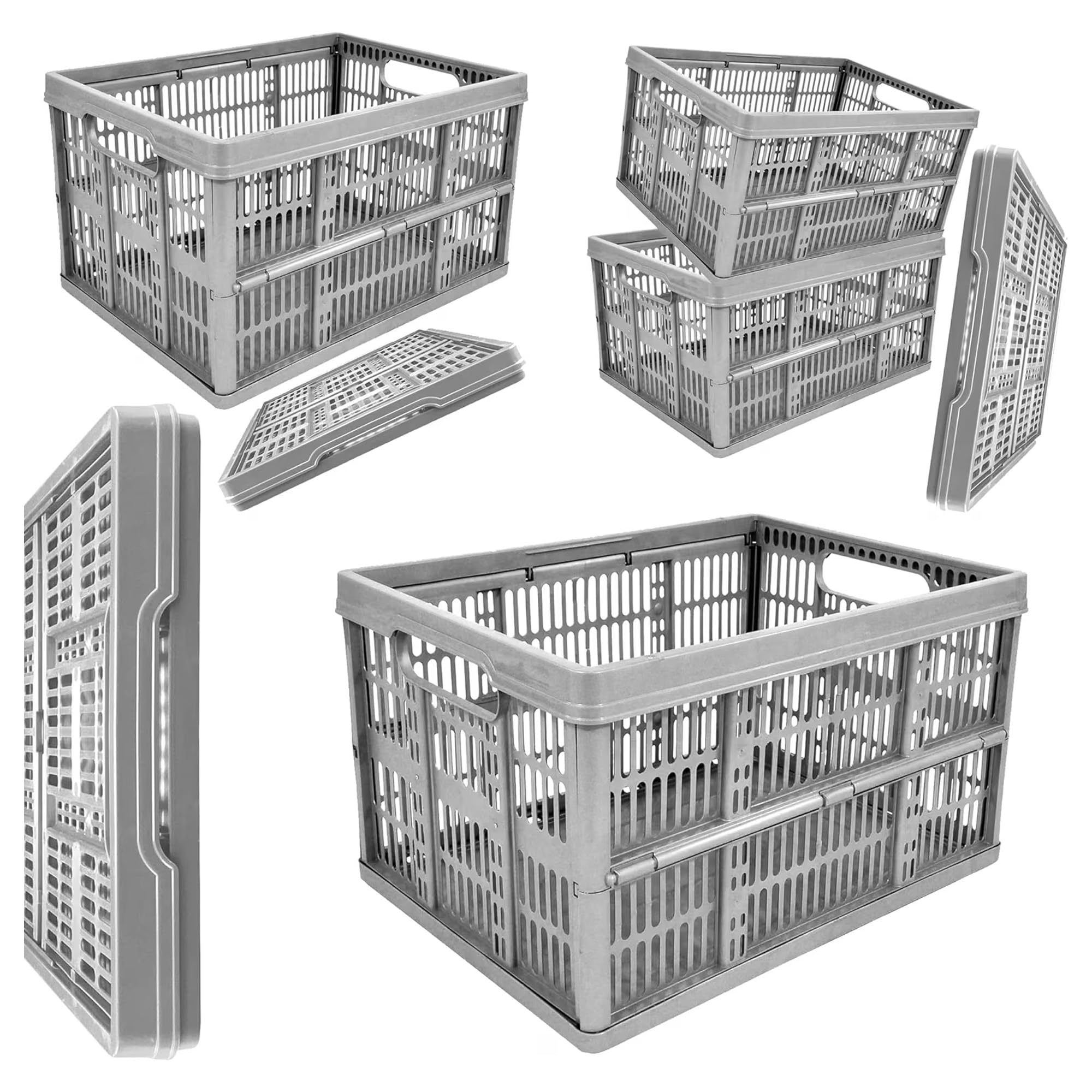 STORM TRADING GROUP Fold Flat Crate - Plastic 32 L Folding Storage Crate Box (Pack of 2)